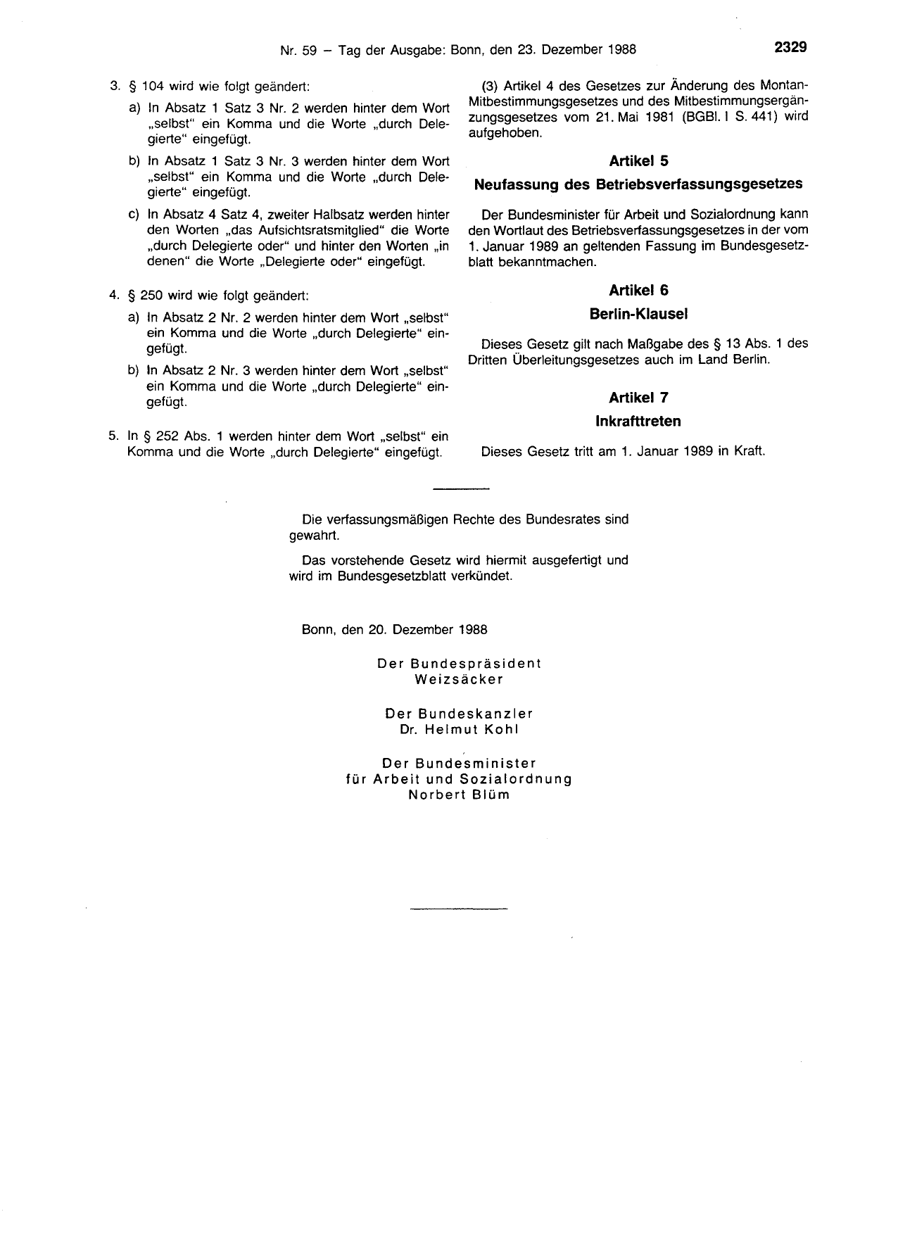 BGBl. 1988, Seite 2329 — Originalseite als Abbildung