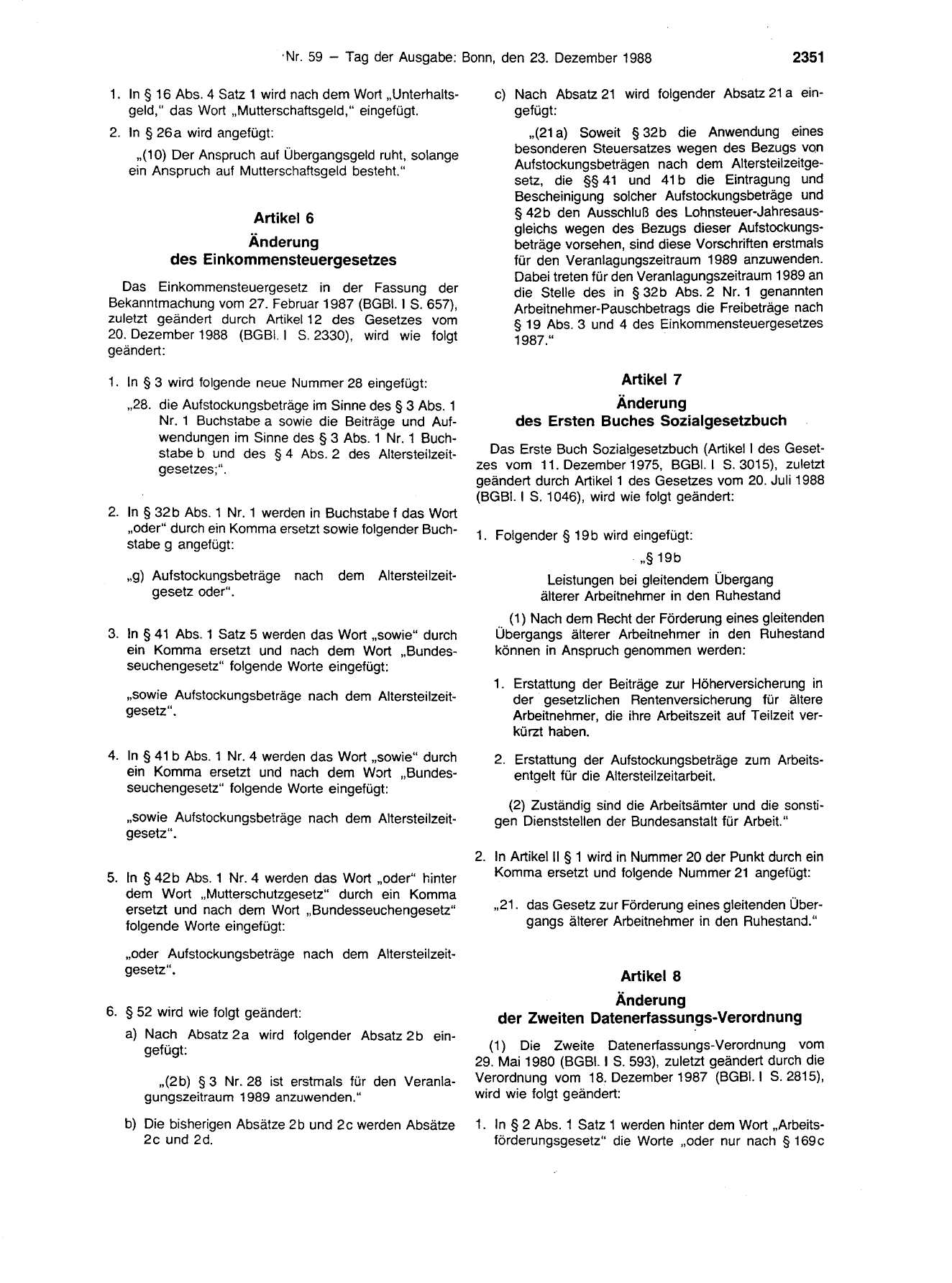 BGBl. 1988, Seite 2351 — Originalseite als Abbildung
