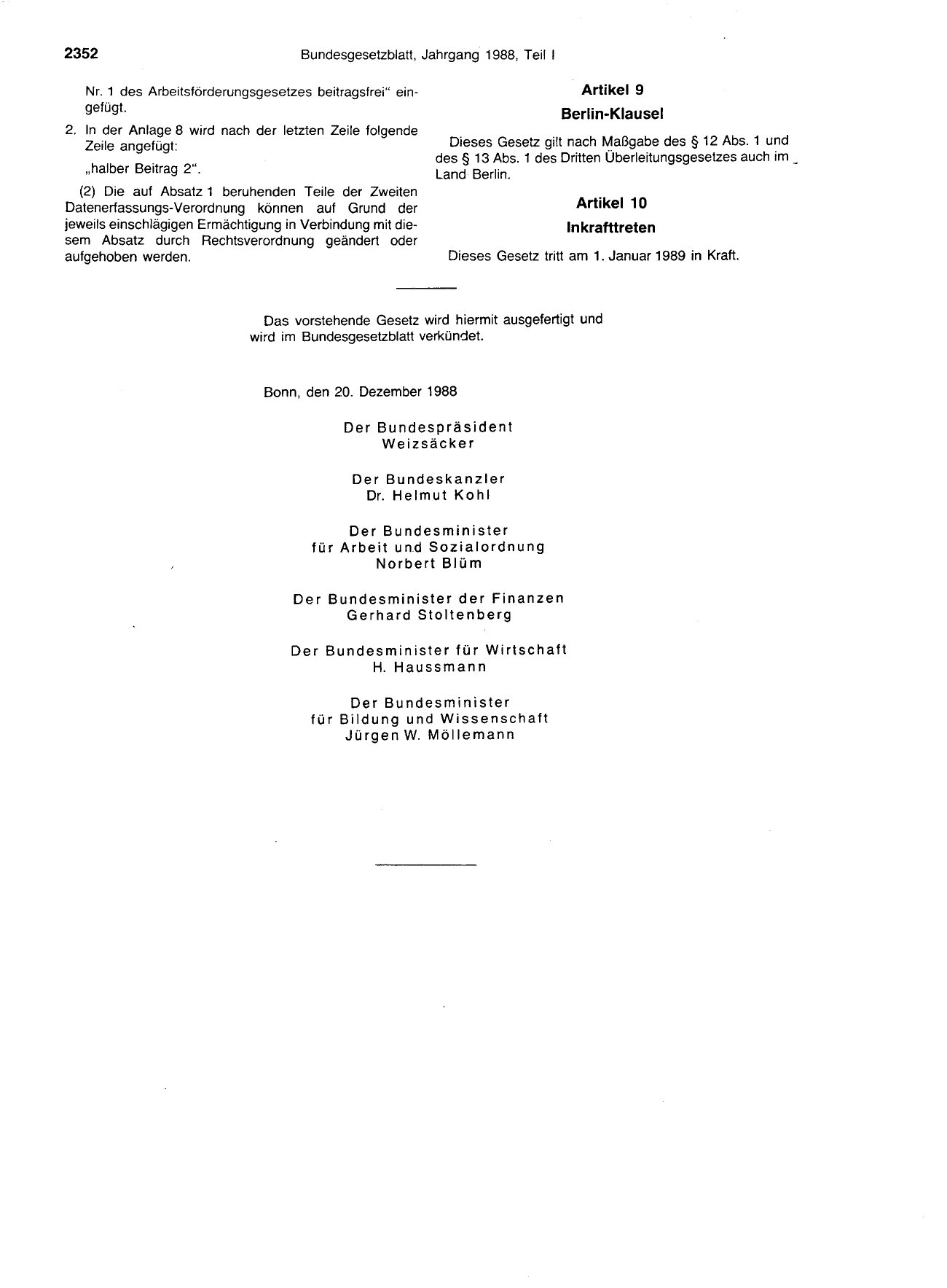 BGBl. 1988, Seite 2352 — Originalseite als Abbildung