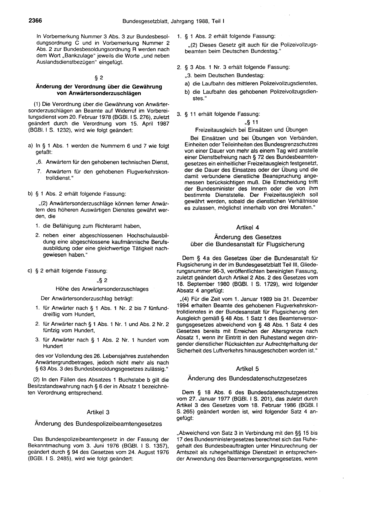 BGBl. 1988, Seite 2366 — Originalseite als Abbildung