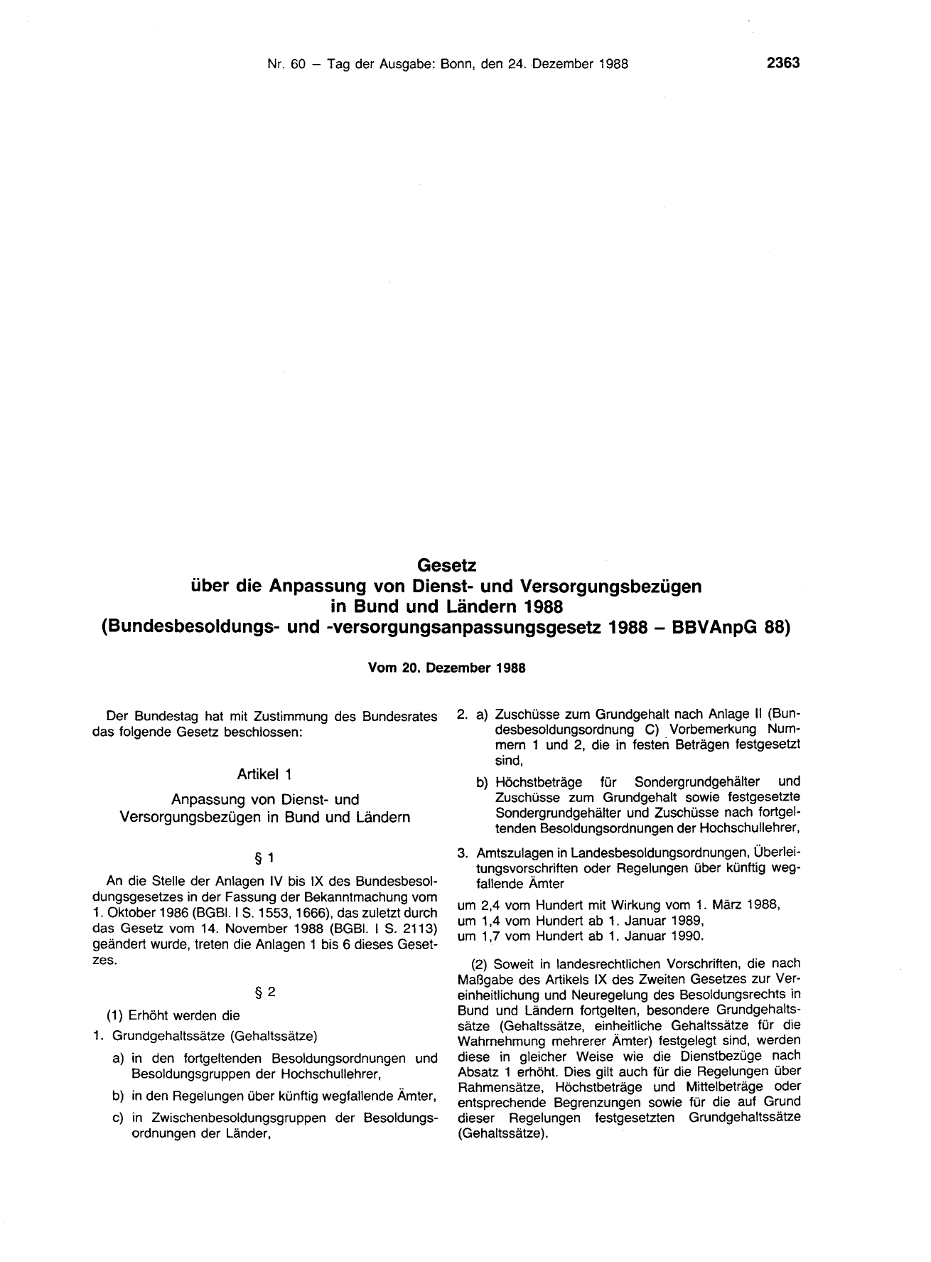 BGBl. 1988, Seite 2363 — Originalseite als Abbildung