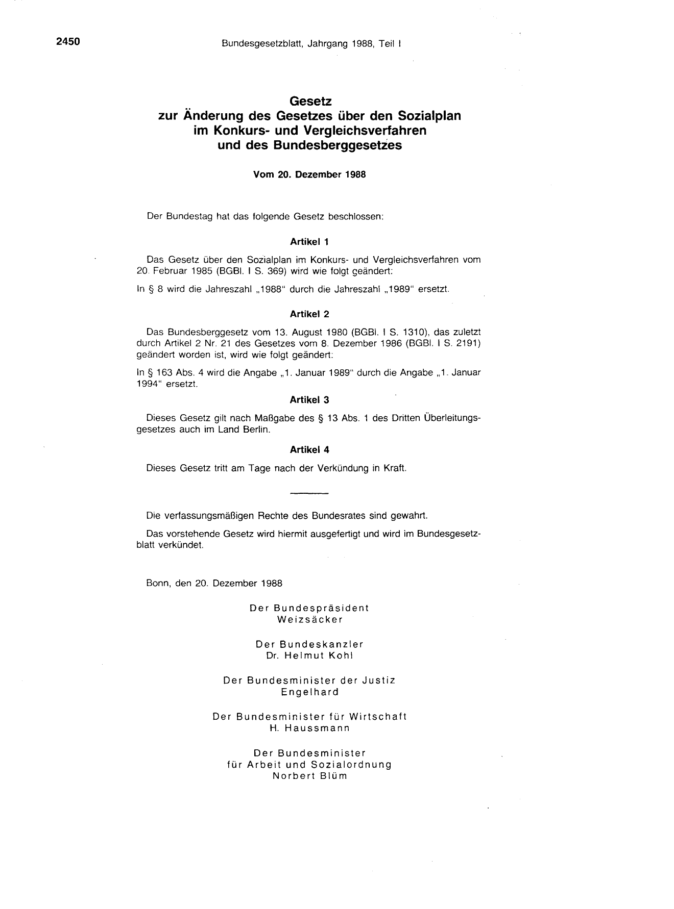 BGBl. 1988, Seite 2450 — Originalseite als Abbildung