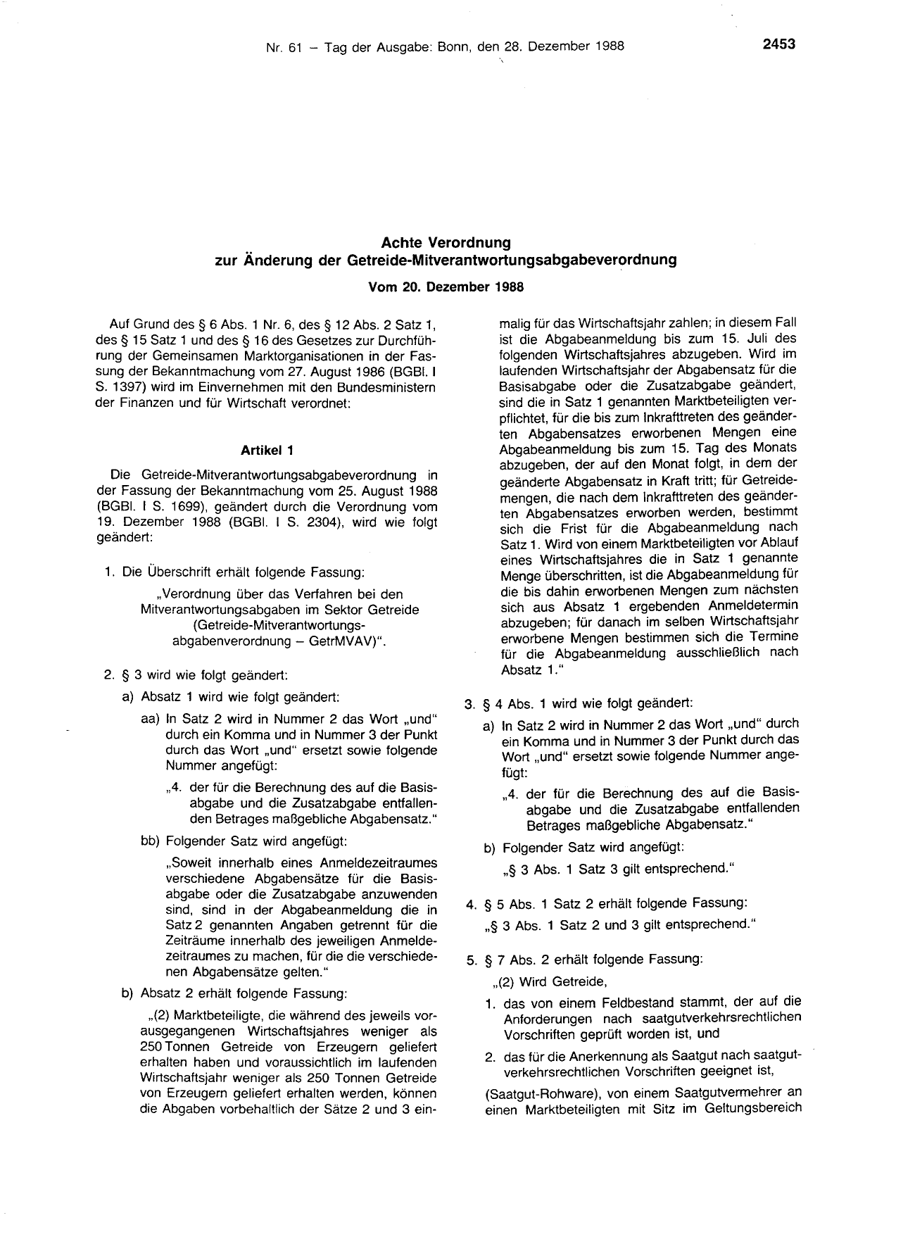 BGBl. 1988, Seite 2453 — Originalseite als Abbildung