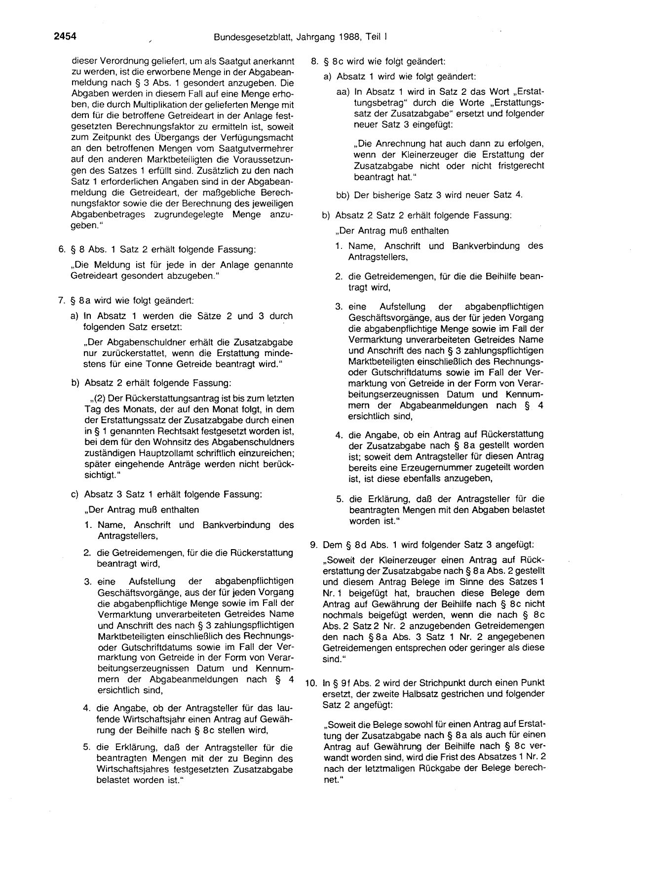 BGBl. 1988, Seite 2454 — Originalseite als Abbildung