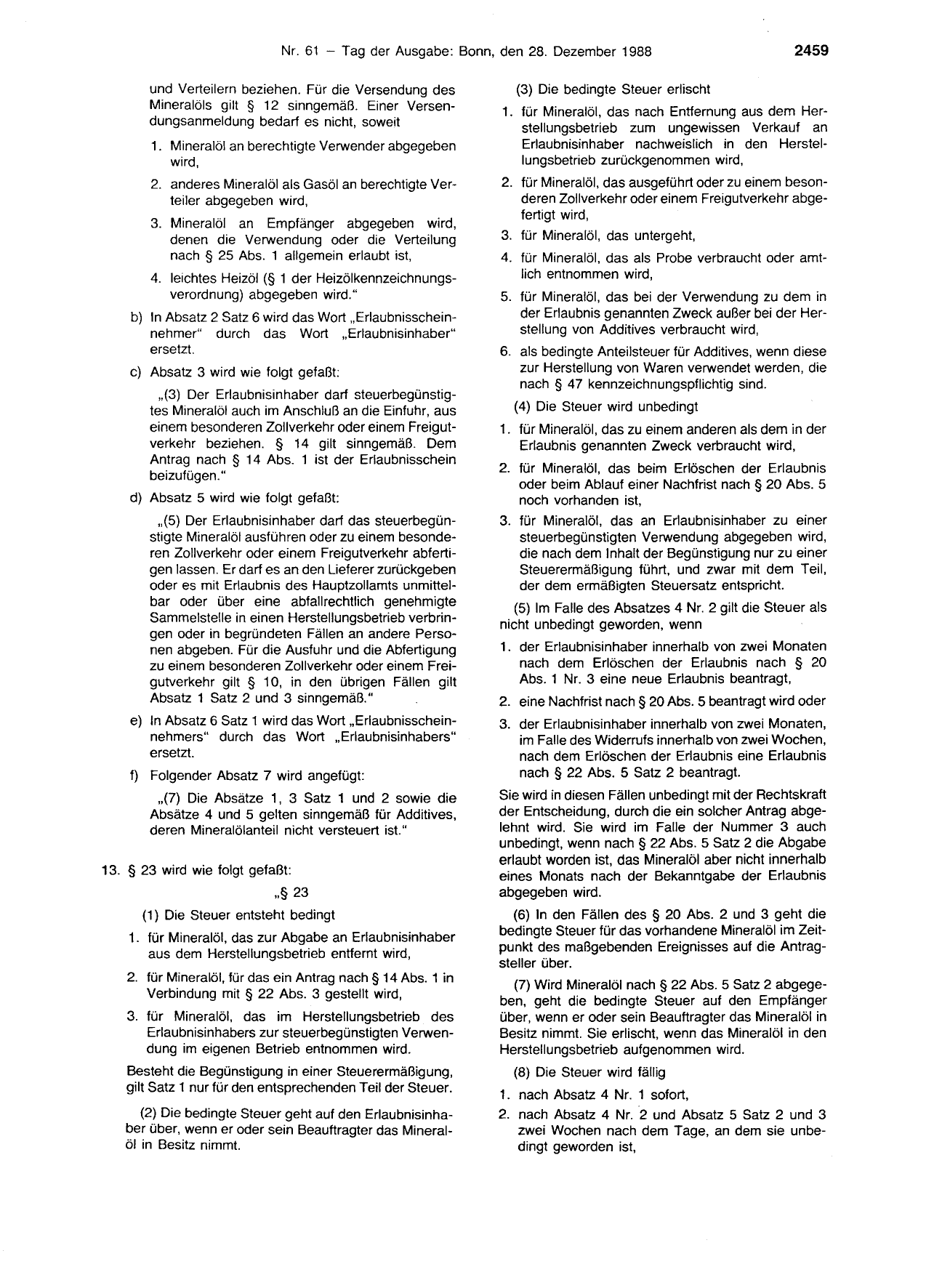 BGBl. 1988, Seite 2459 — Originalseite als Abbildung