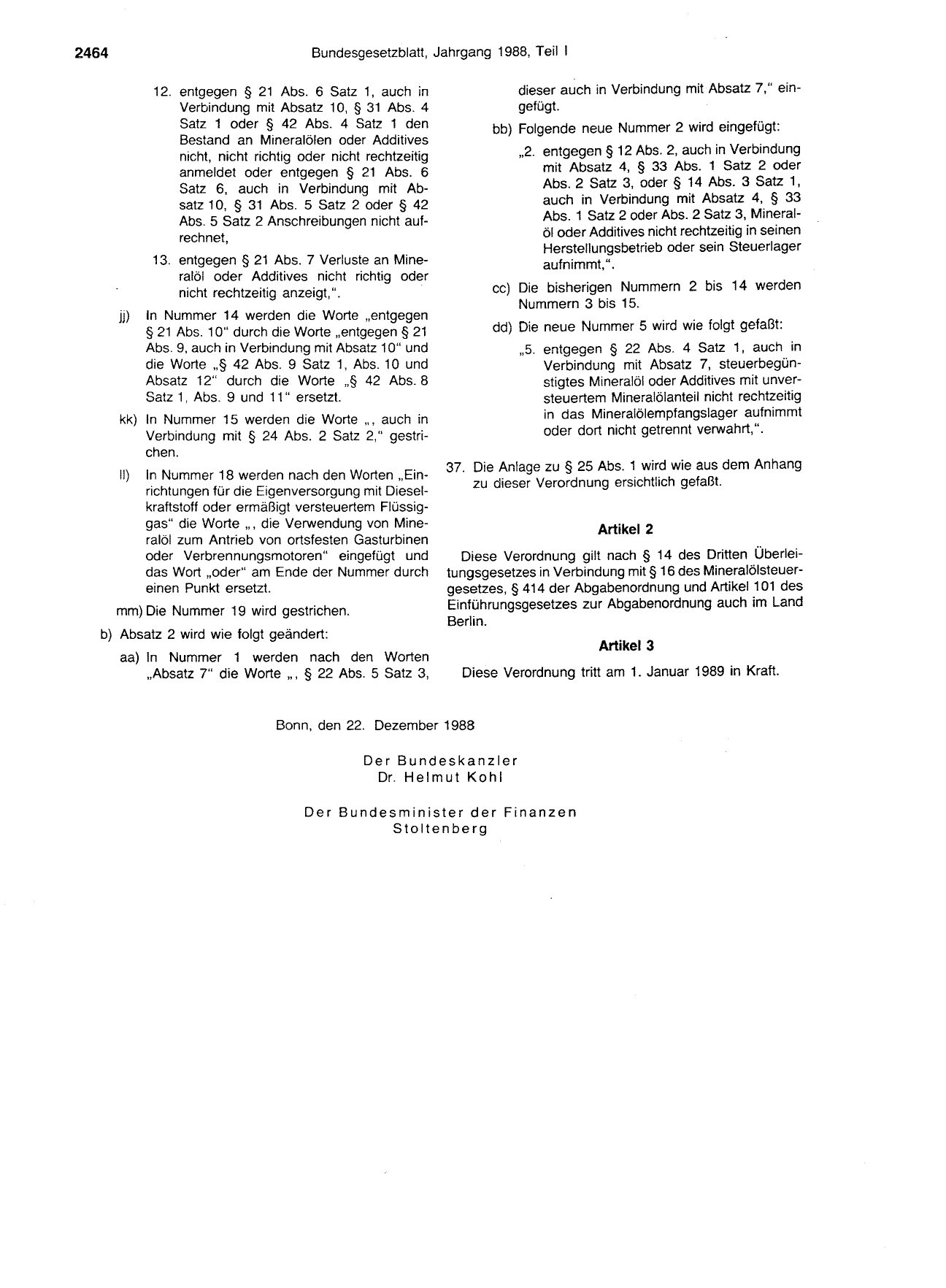BGBl. 1988, Seite 2464 — Originalseite als Abbildung