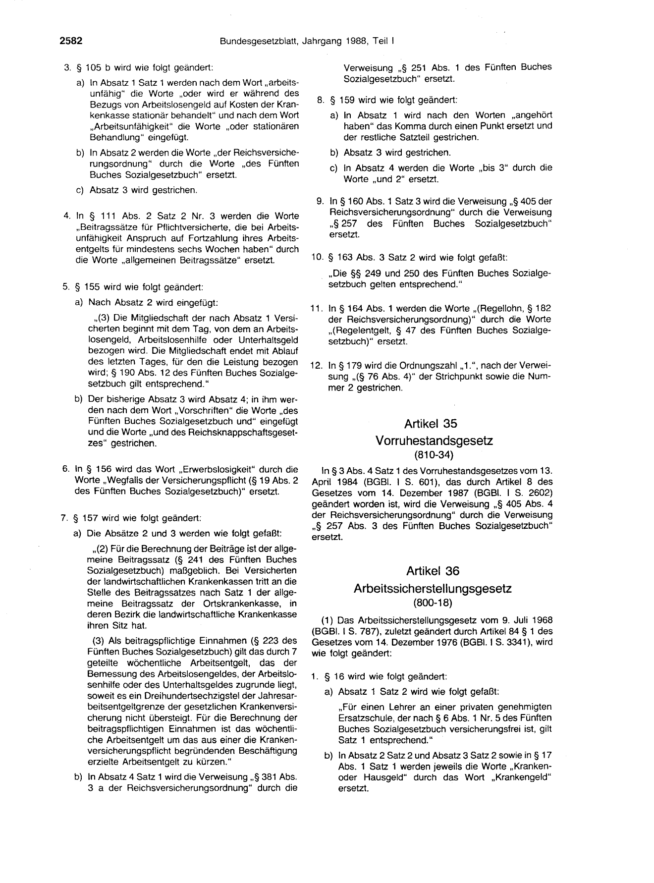 BGBl. 1988, Seite 2582 — Originalseite als Abbildung
