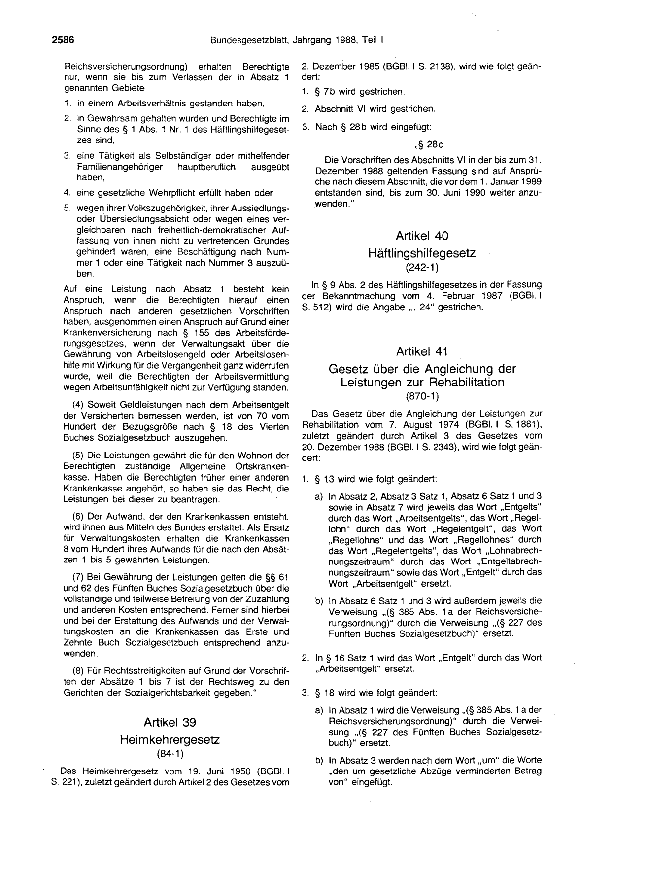 BGBl. 1988, Seite 2586 — Originalseite als Abbildung