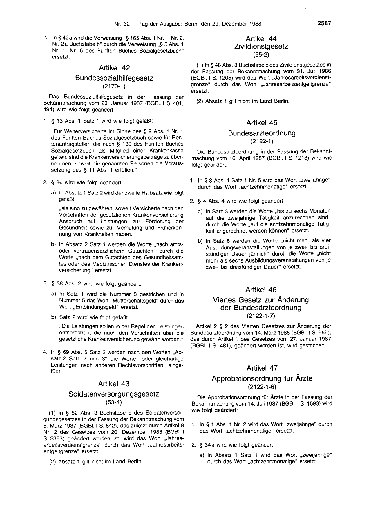 BGBl. 1988, Seite 2587 — Originalseite als Abbildung