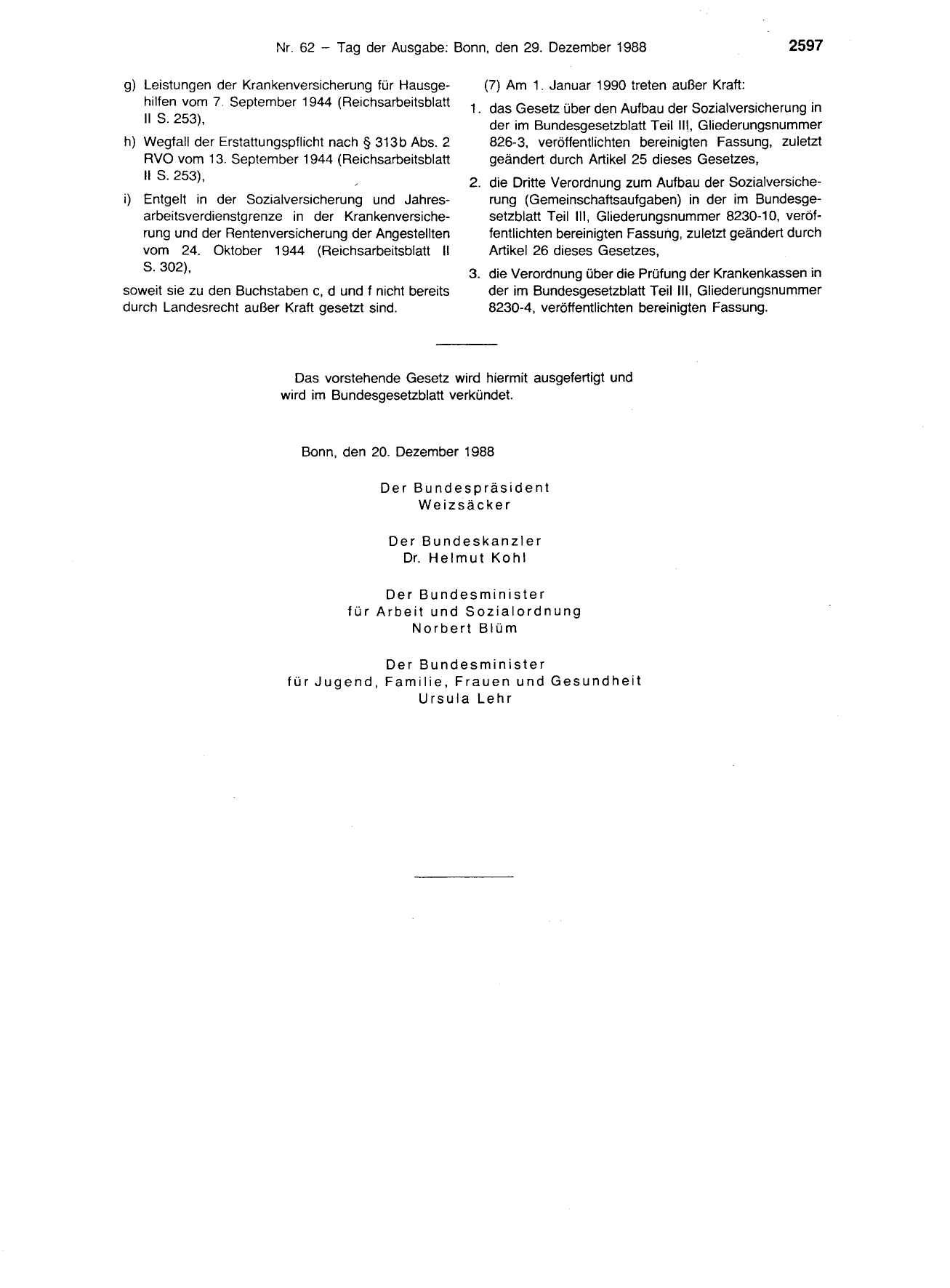 BGBl. 1988, Seite 2597 — Originalseite als Abbildung