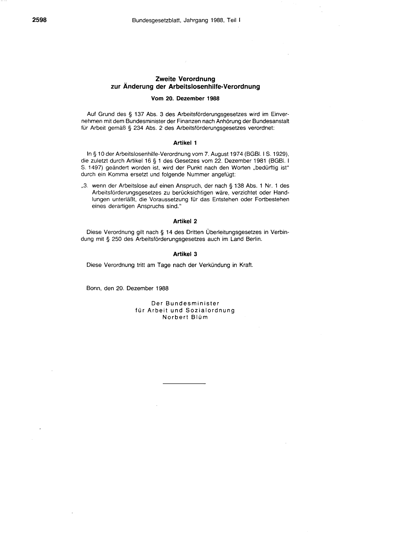 BGBl. 1988, Seite 2598 — Originalseite als Abbildung