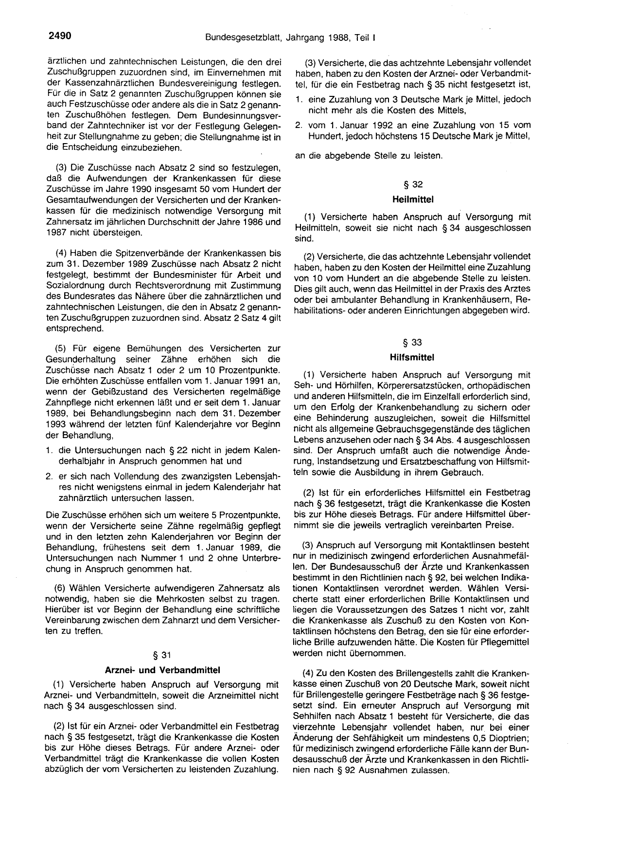 BGBl. 1988, Seite 2490 — Originalseite als Abbildung