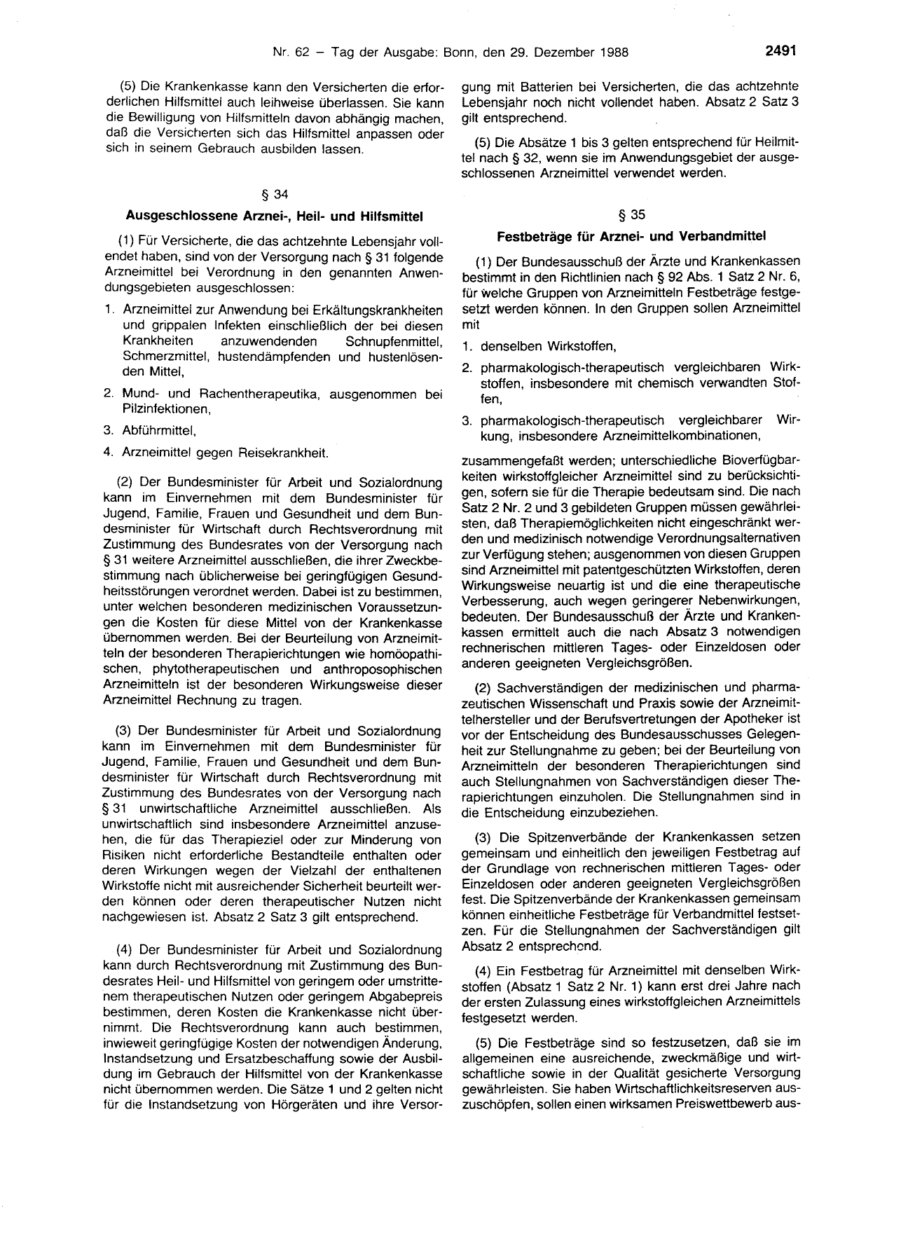 BGBl. 1988, Seite 2491 — Originalseite als Abbildung