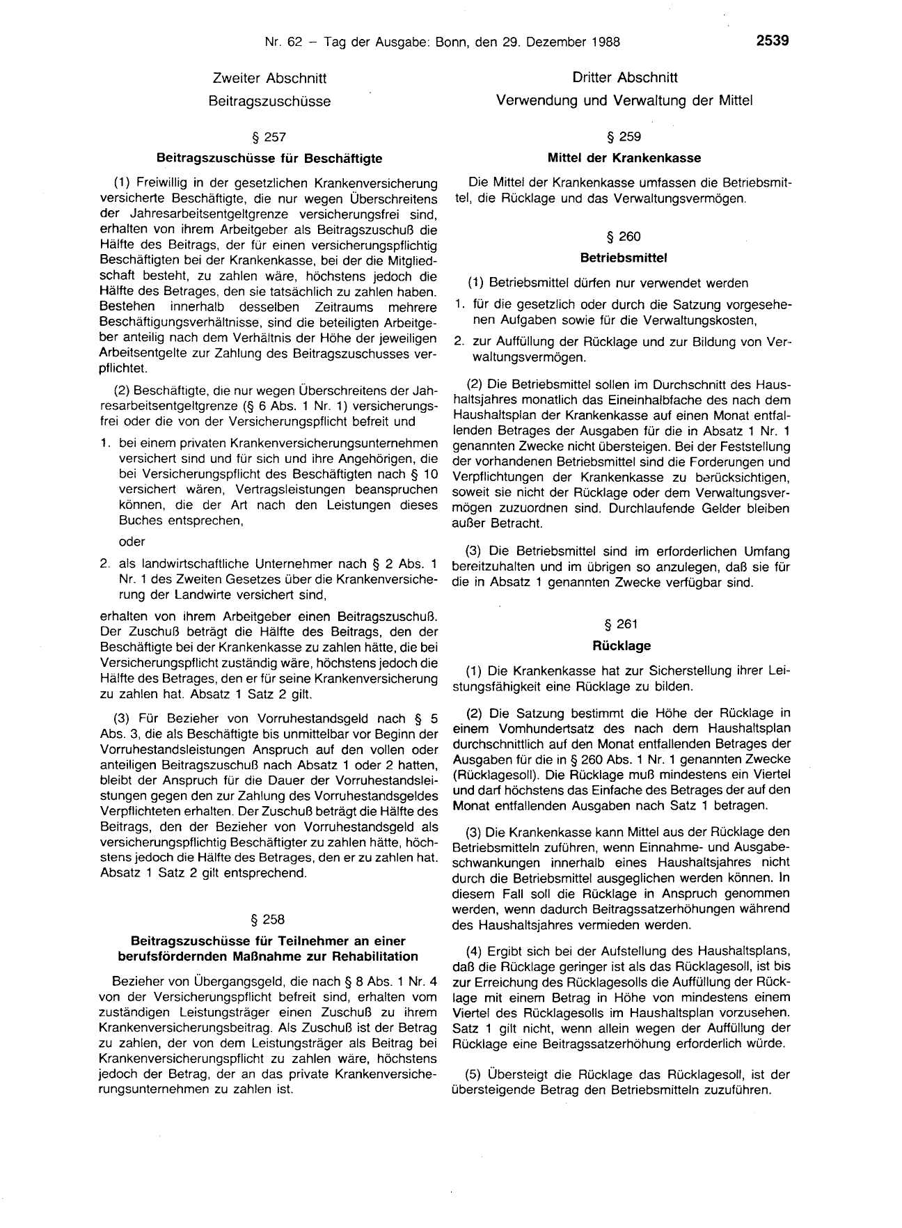 BGBl. 1988, Seite 2539 — Originalseite als Abbildung