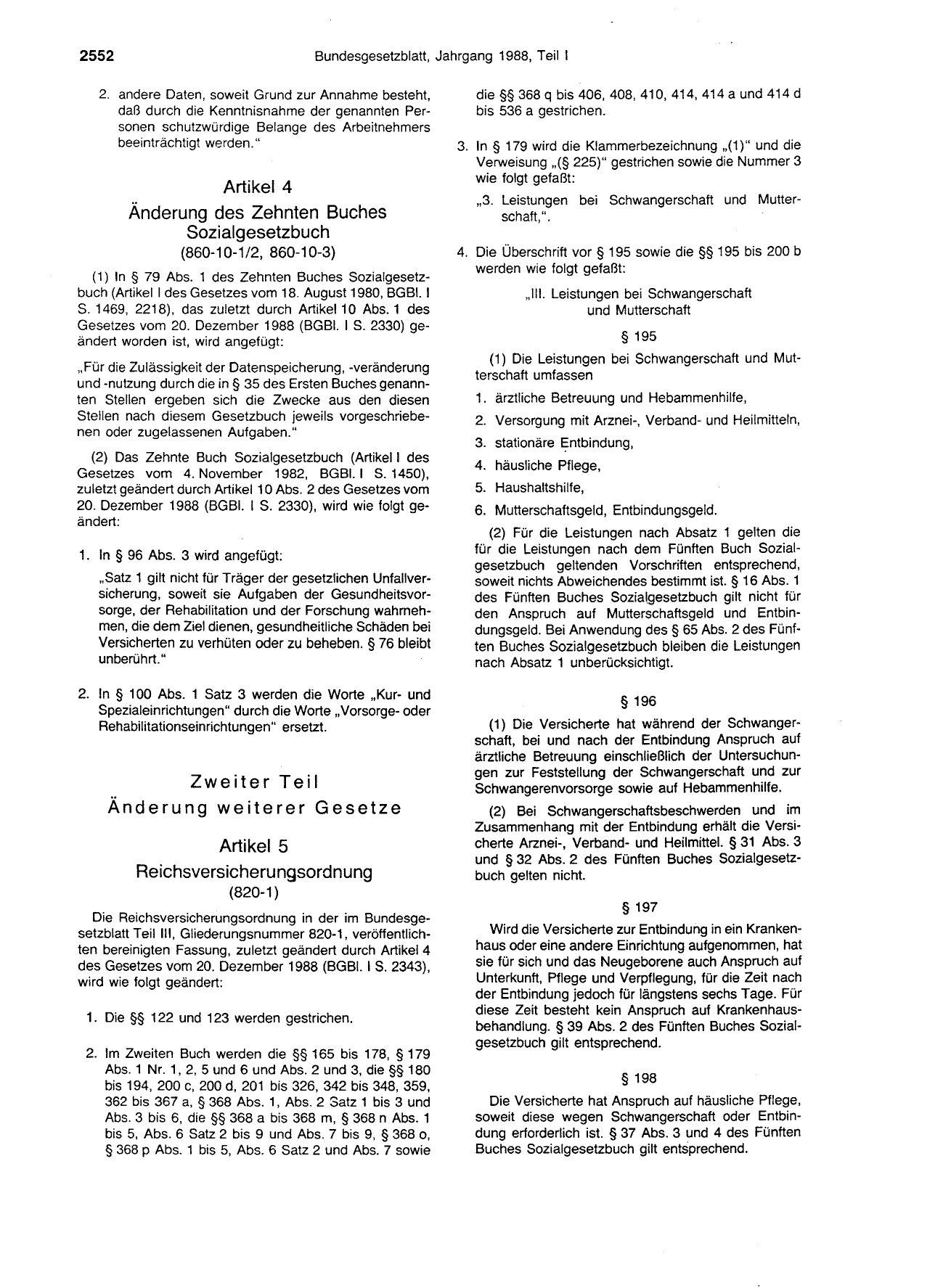 BGBl. 1988, Seite 2552 — Originalseite als Abbildung