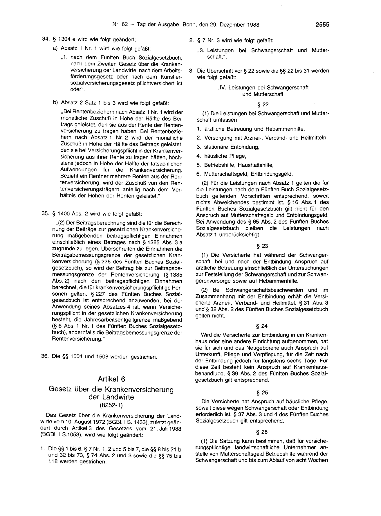 BGBl. 1988, Seite 2555 — Originalseite als Abbildung