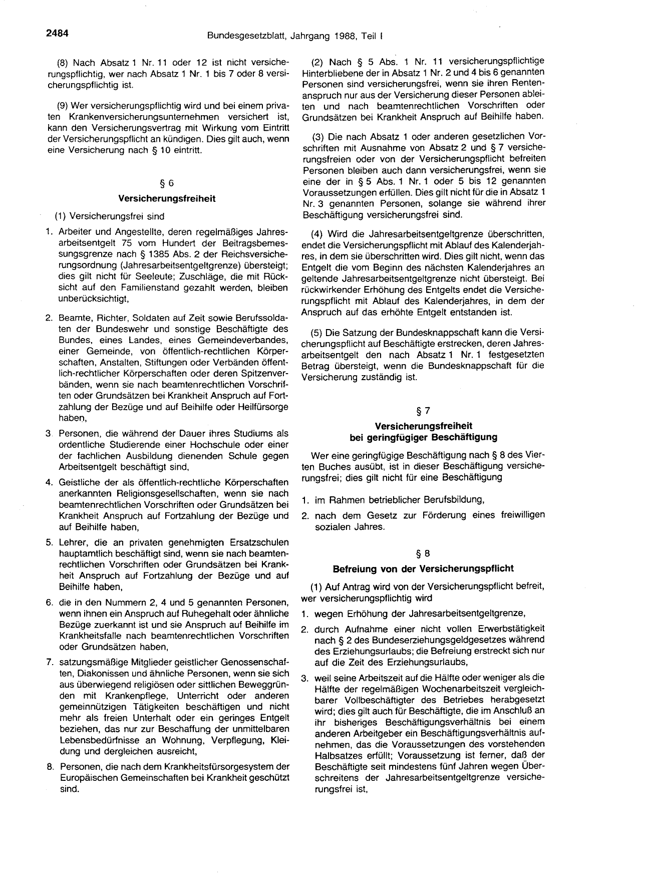 BGBl. 1988, Seite 2484 — Originalseite als Abbildung