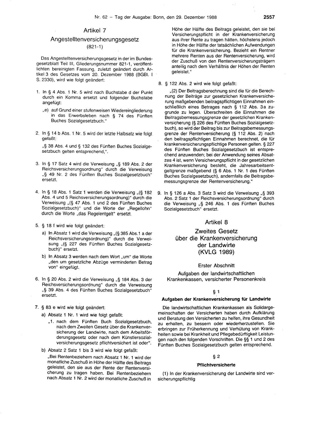 BGBl. 1988, Seite 2557 — Originalseite als Abbildung