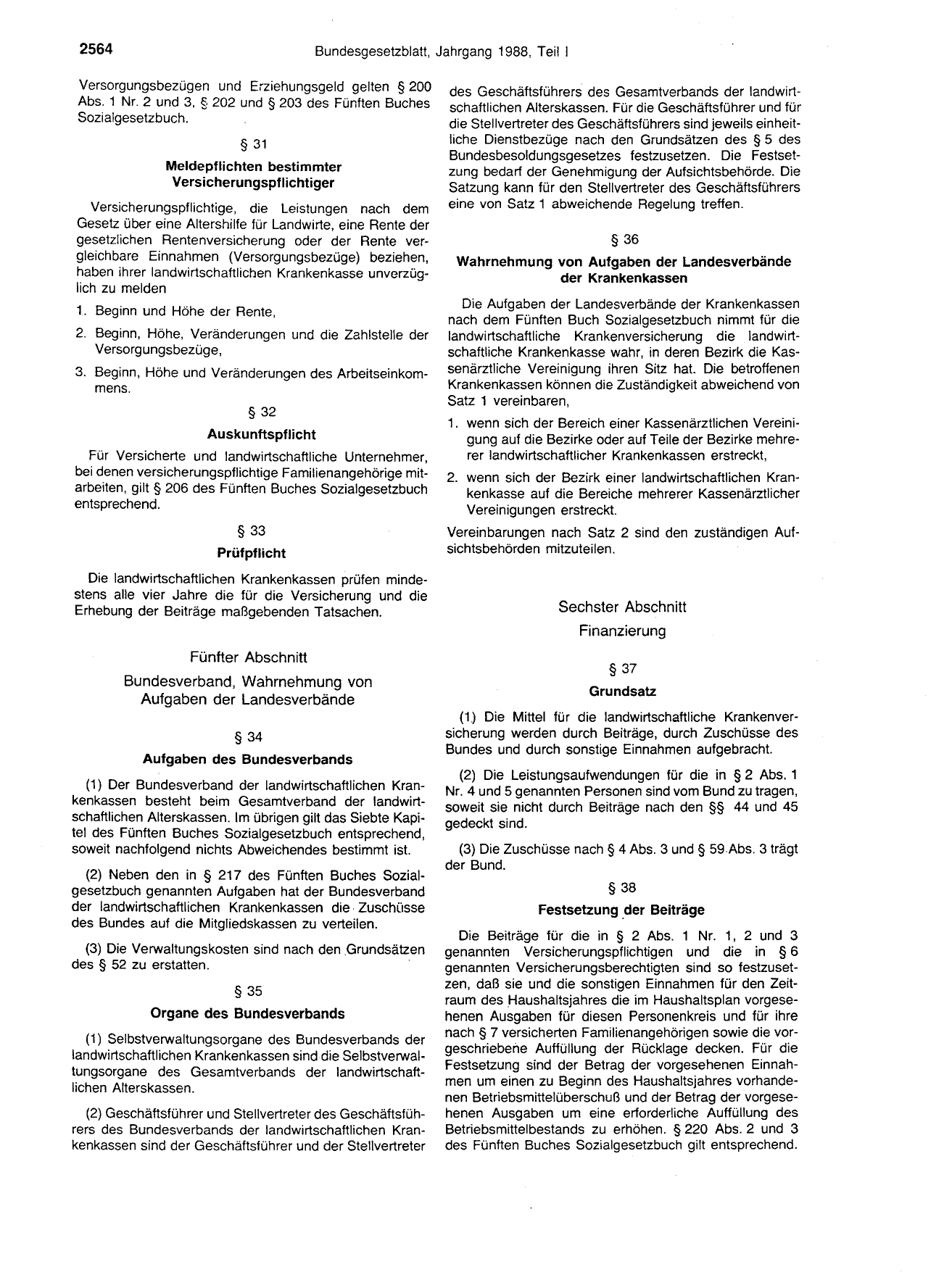 BGBl. 1988, Seite 2564 — Originalseite als Abbildung