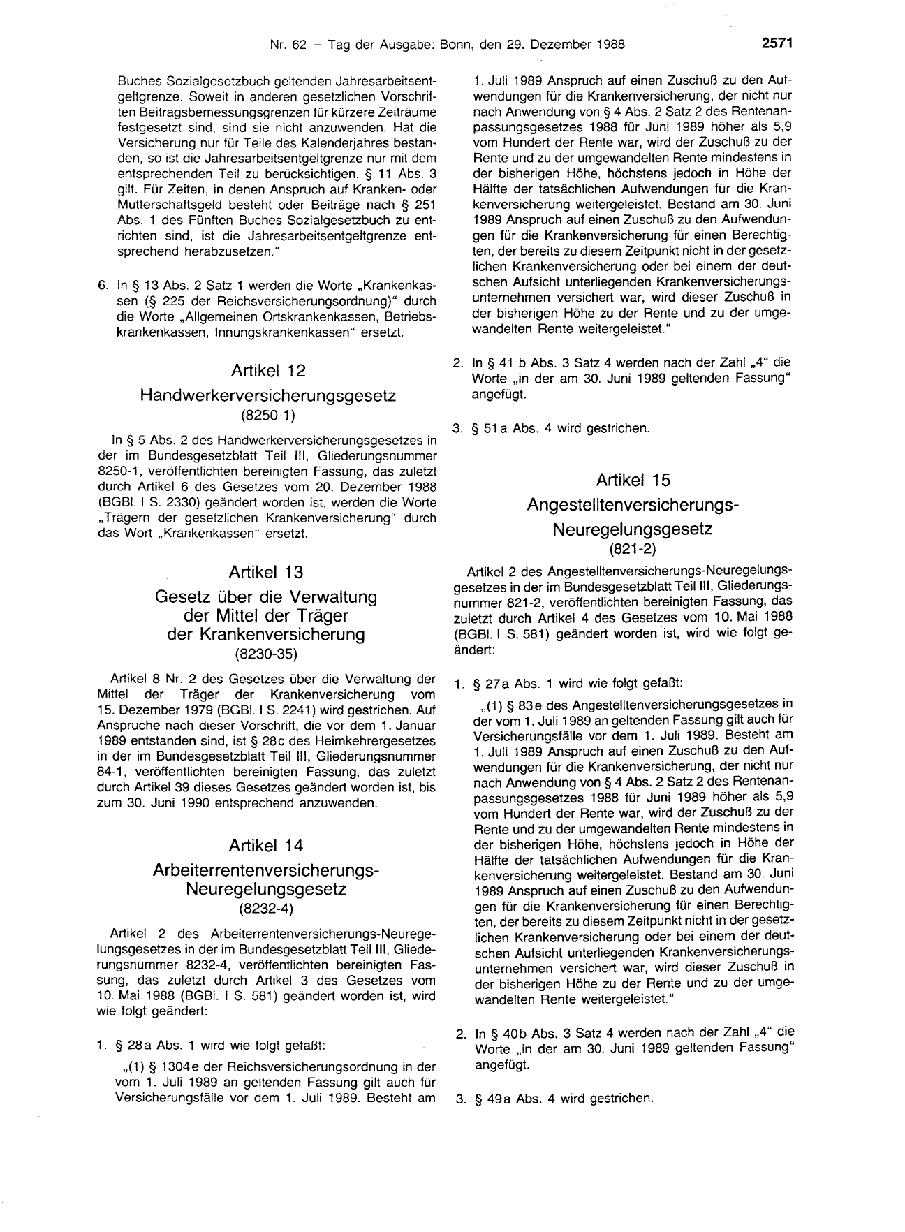 BGBl. 1988, Seite 2571 — Originalseite als Abbildung
