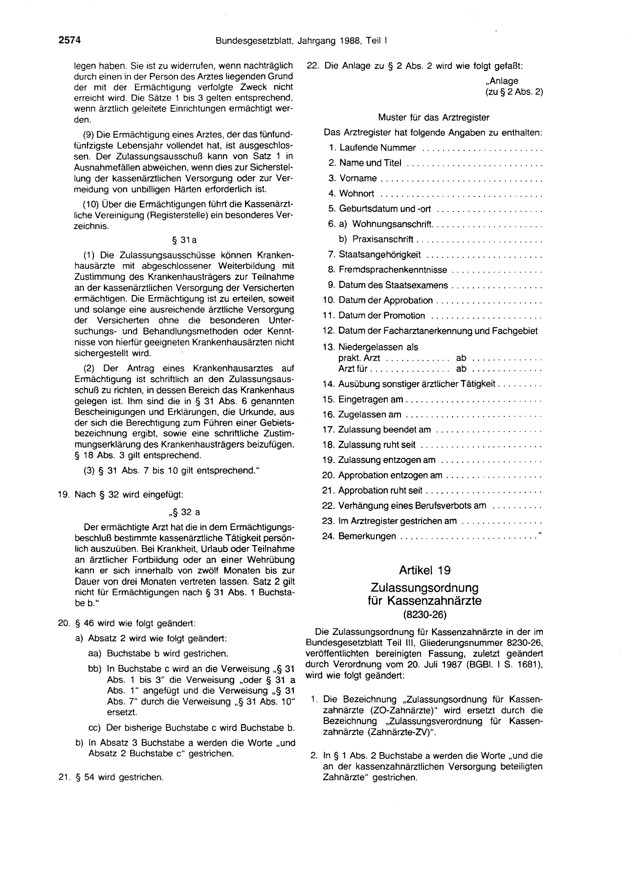 BGBl. 1988, Seite 2574 — Originalseite als Abbildung