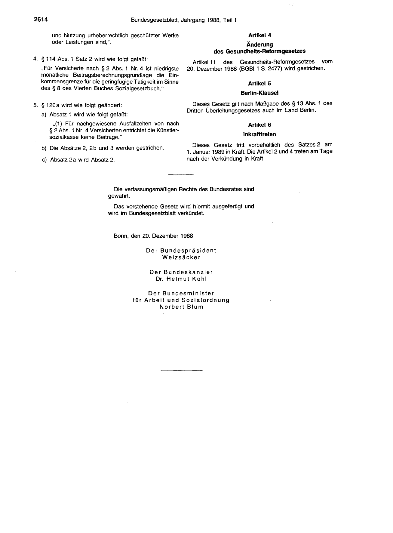 BGBl. 1988, Seite 2614 — Originalseite als Abbildung