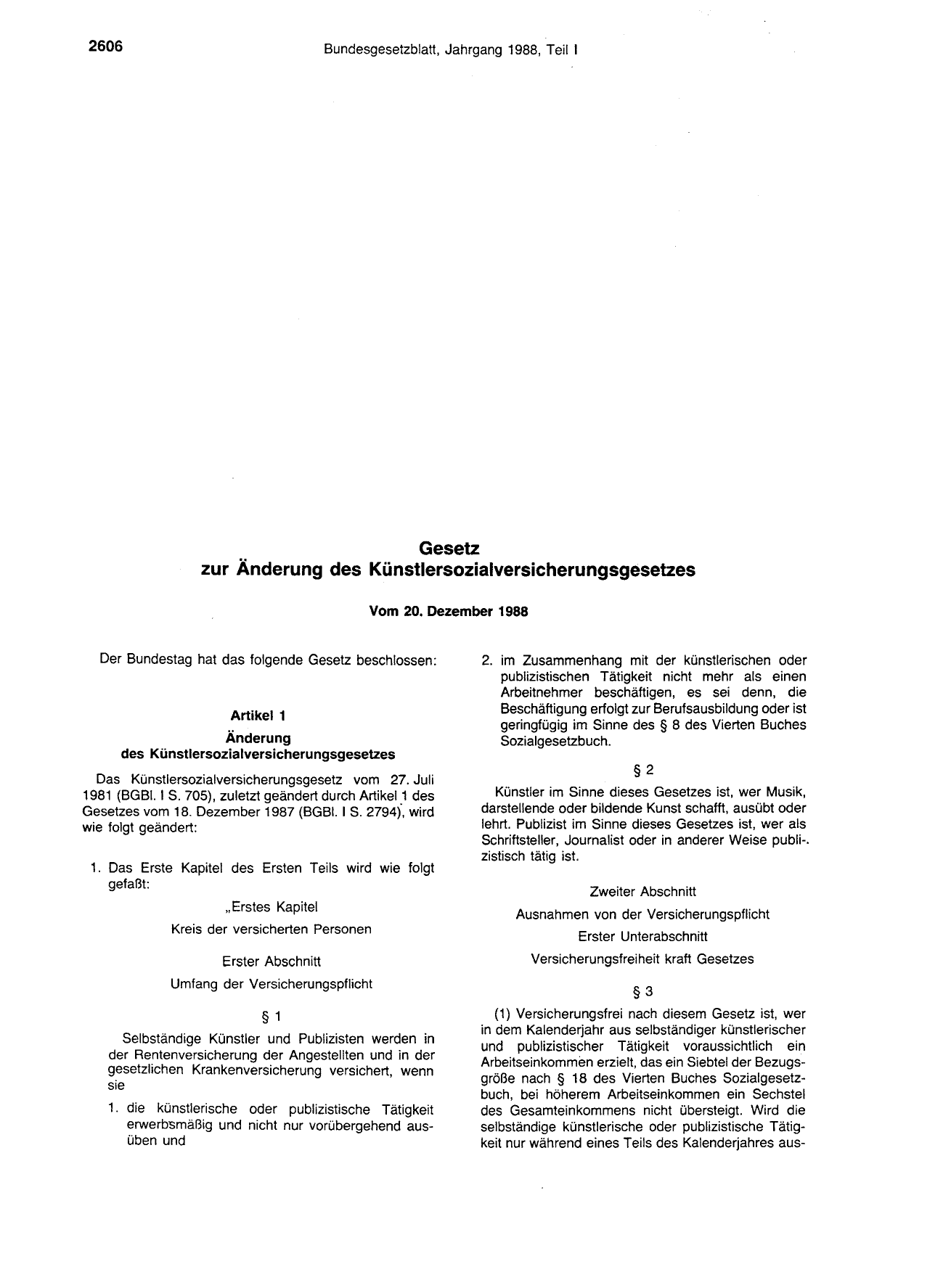 BGBl. 1988, Seite 2606 — Originalseite als Abbildung