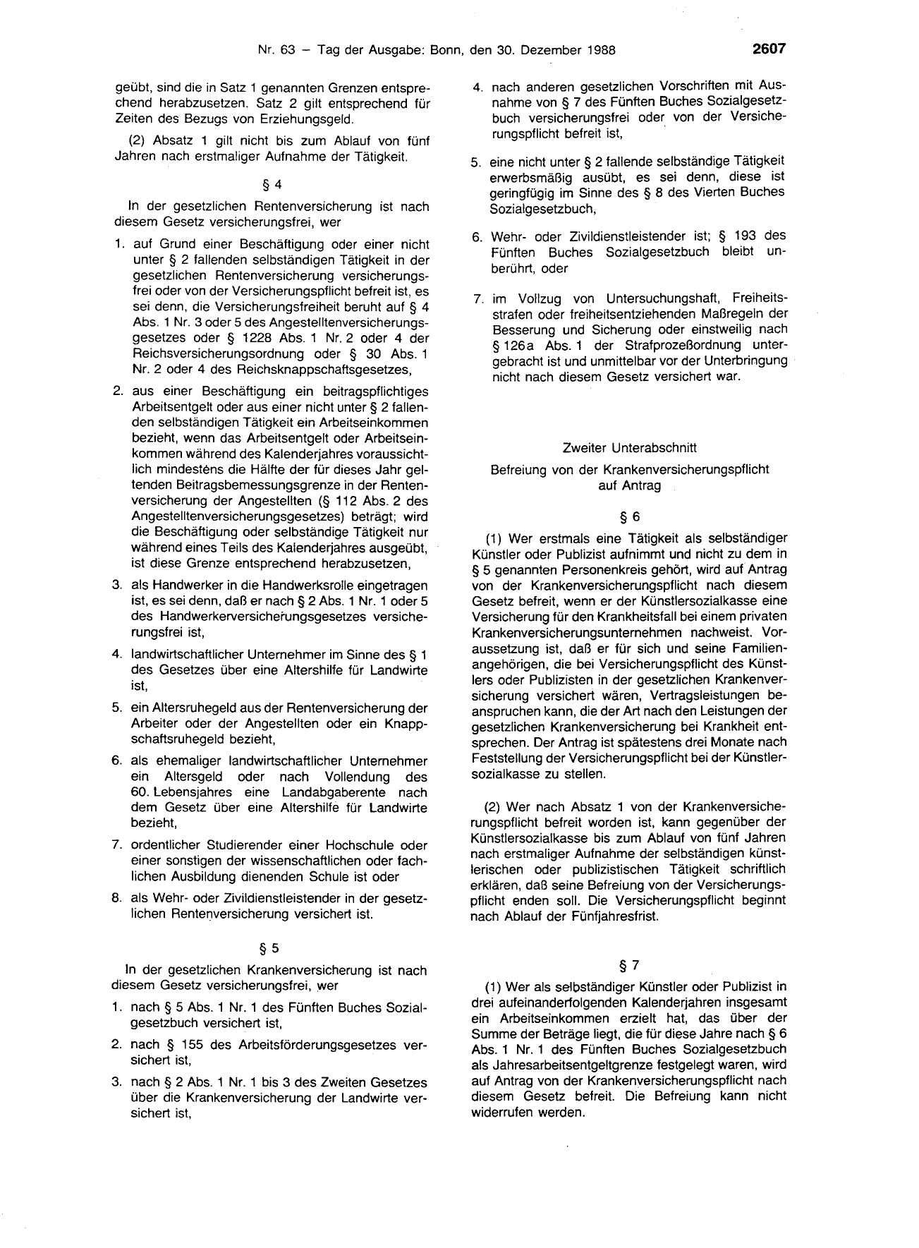 BGBl. 1988, Seite 2607 — Originalseite als Abbildung