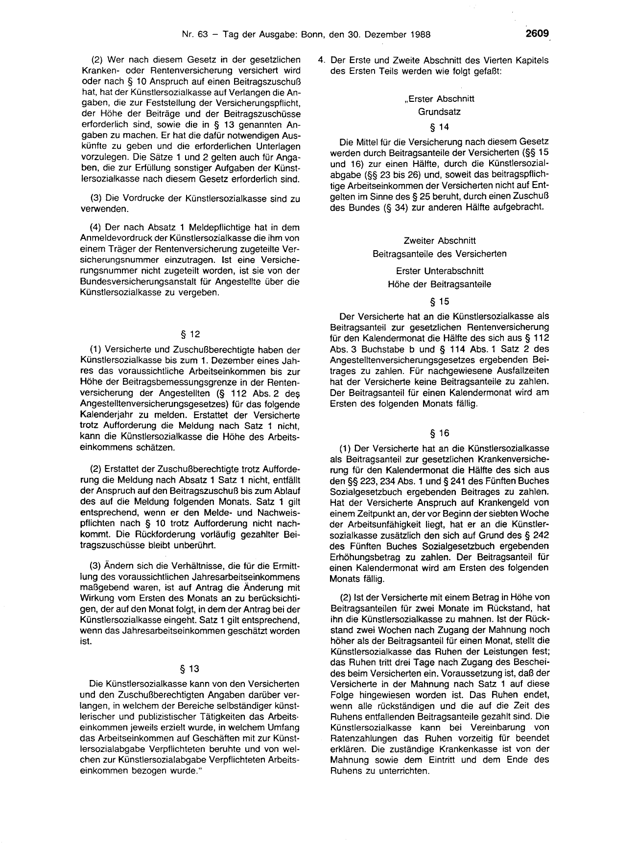BGBl. 1988, Seite 2609 — Originalseite als Abbildung