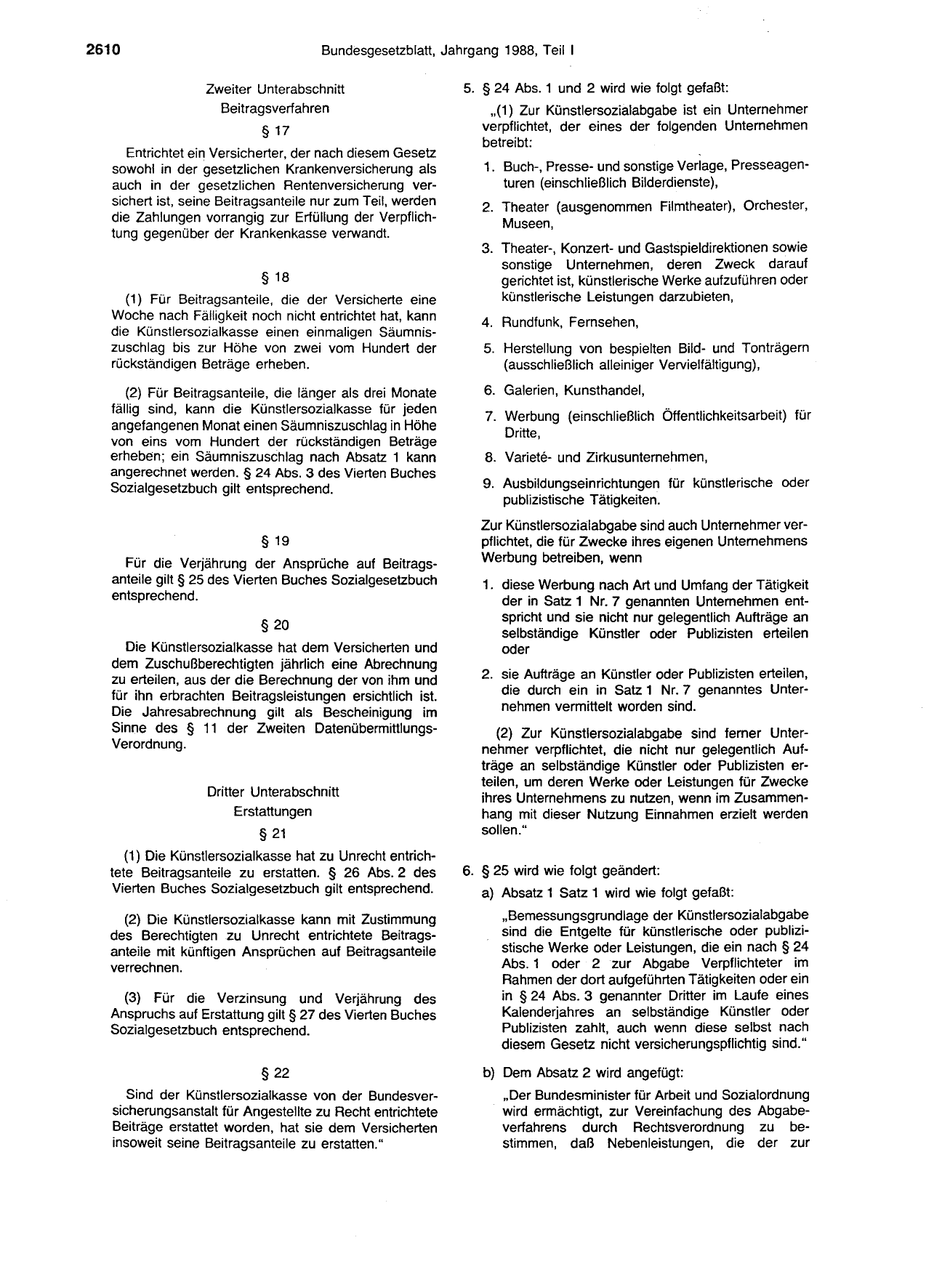 BGBl. 1988, Seite 2610 — Originalseite als Abbildung
