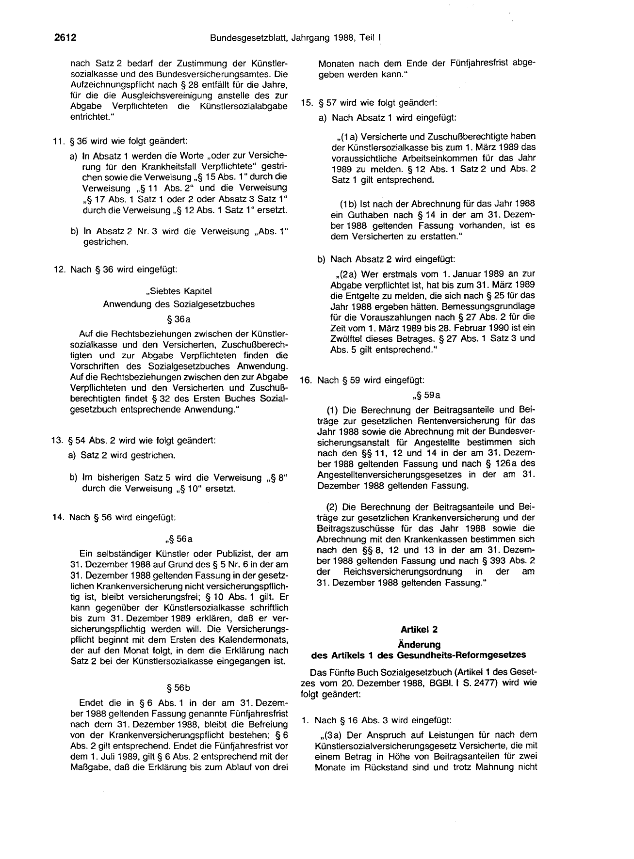 BGBl. 1988, Seite 2612 — Originalseite als Abbildung