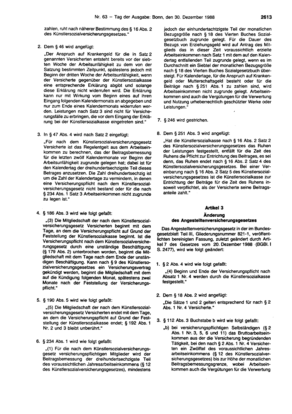 BGBl. 1988, Seite 2613 — Originalseite als Abbildung
