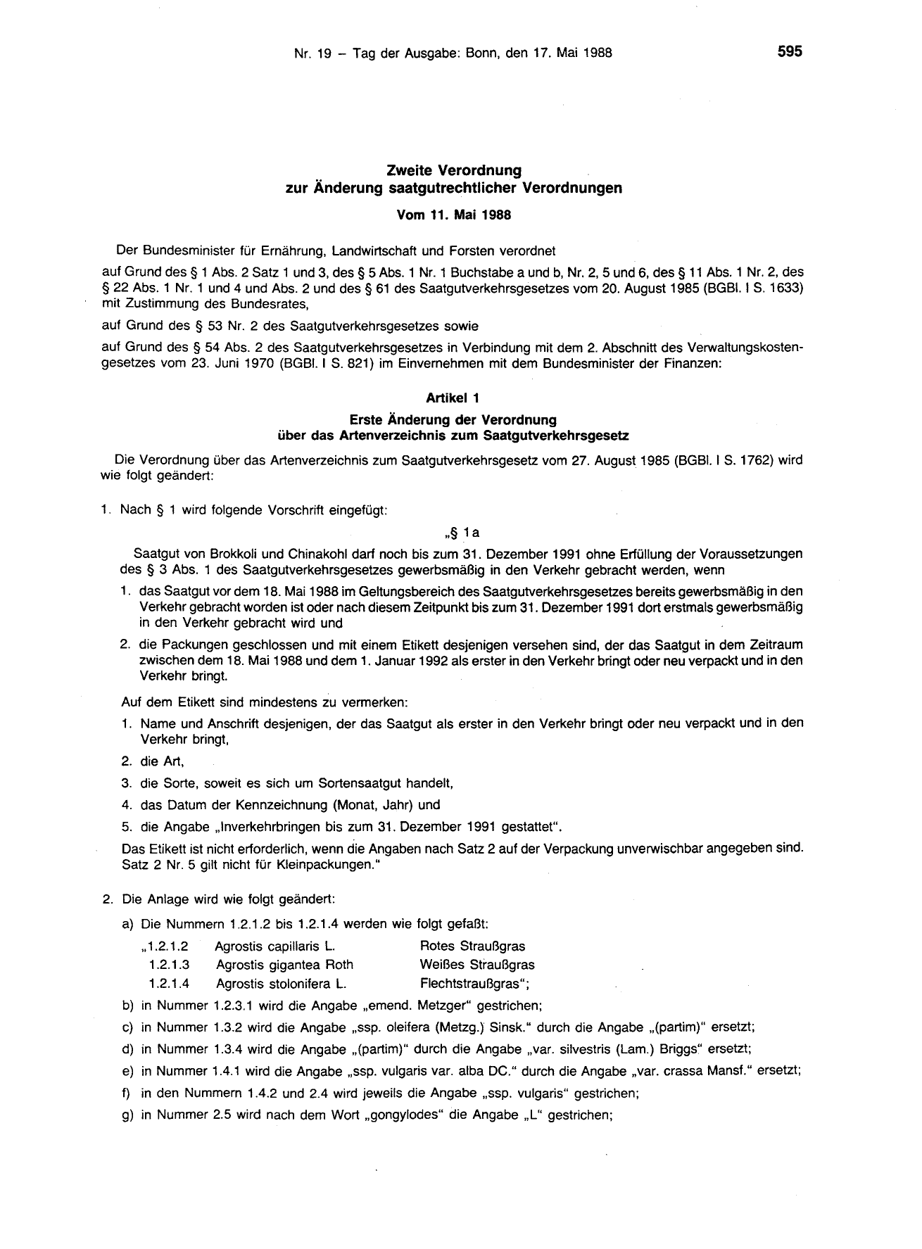 BGBl. 1988, Seite 595 — Originalseite als Abbildung