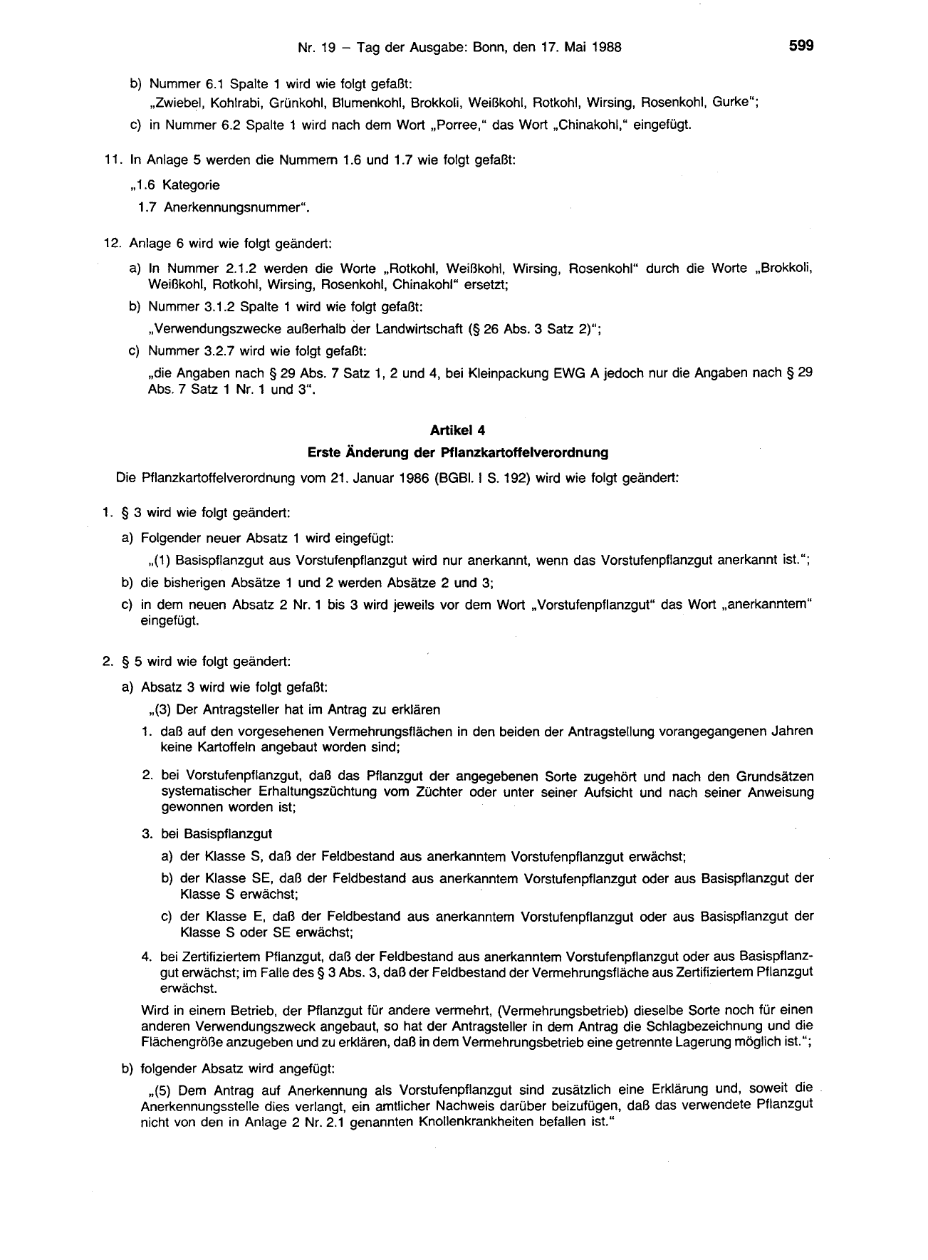 BGBl. 1988, Seite 599 — Originalseite als Abbildung
