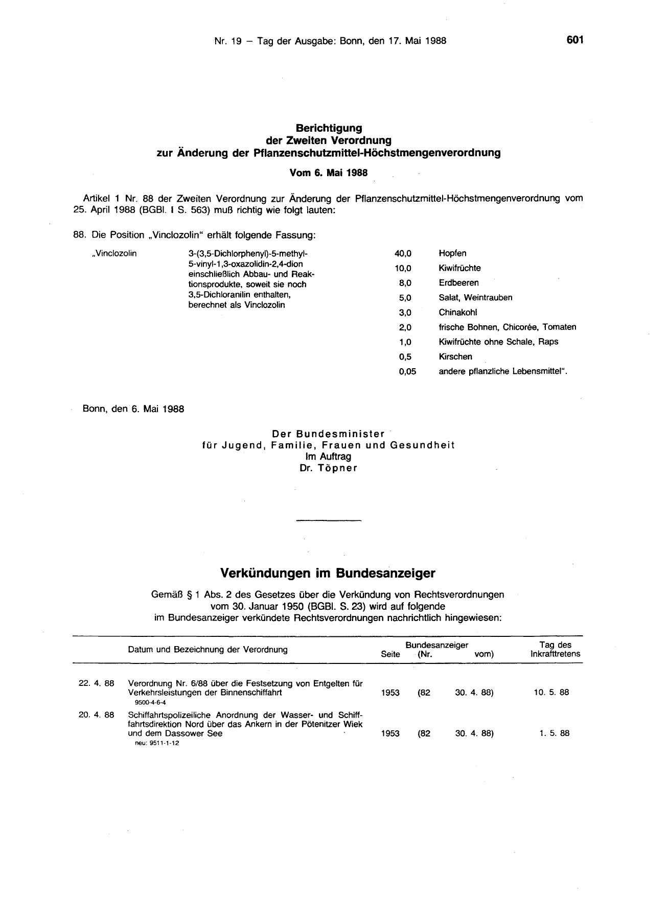 BGBl. 1988, Seite 601 — Originalseite als Abbildung