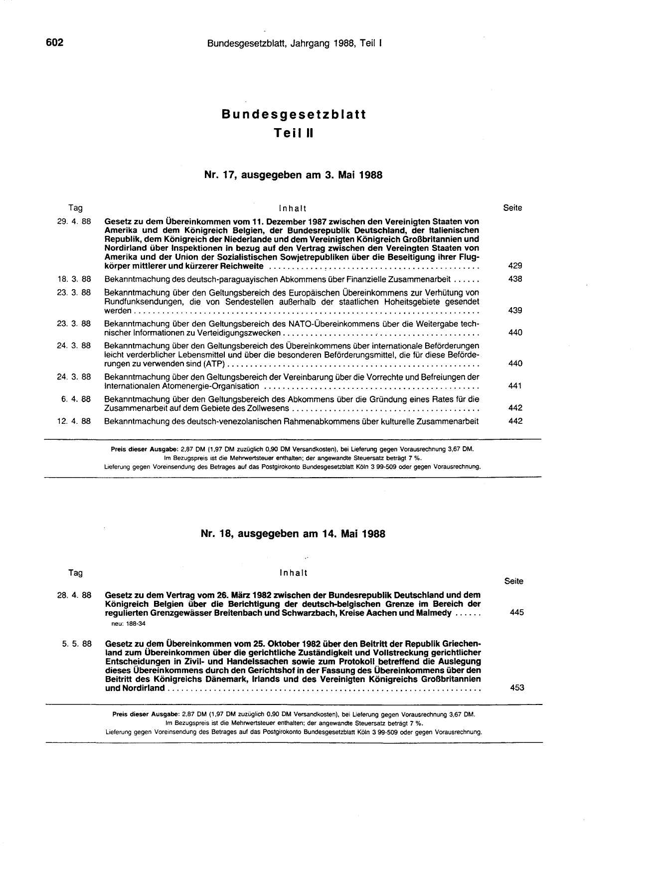 BGBl. 1988, Seite 602 — Originalseite als Abbildung