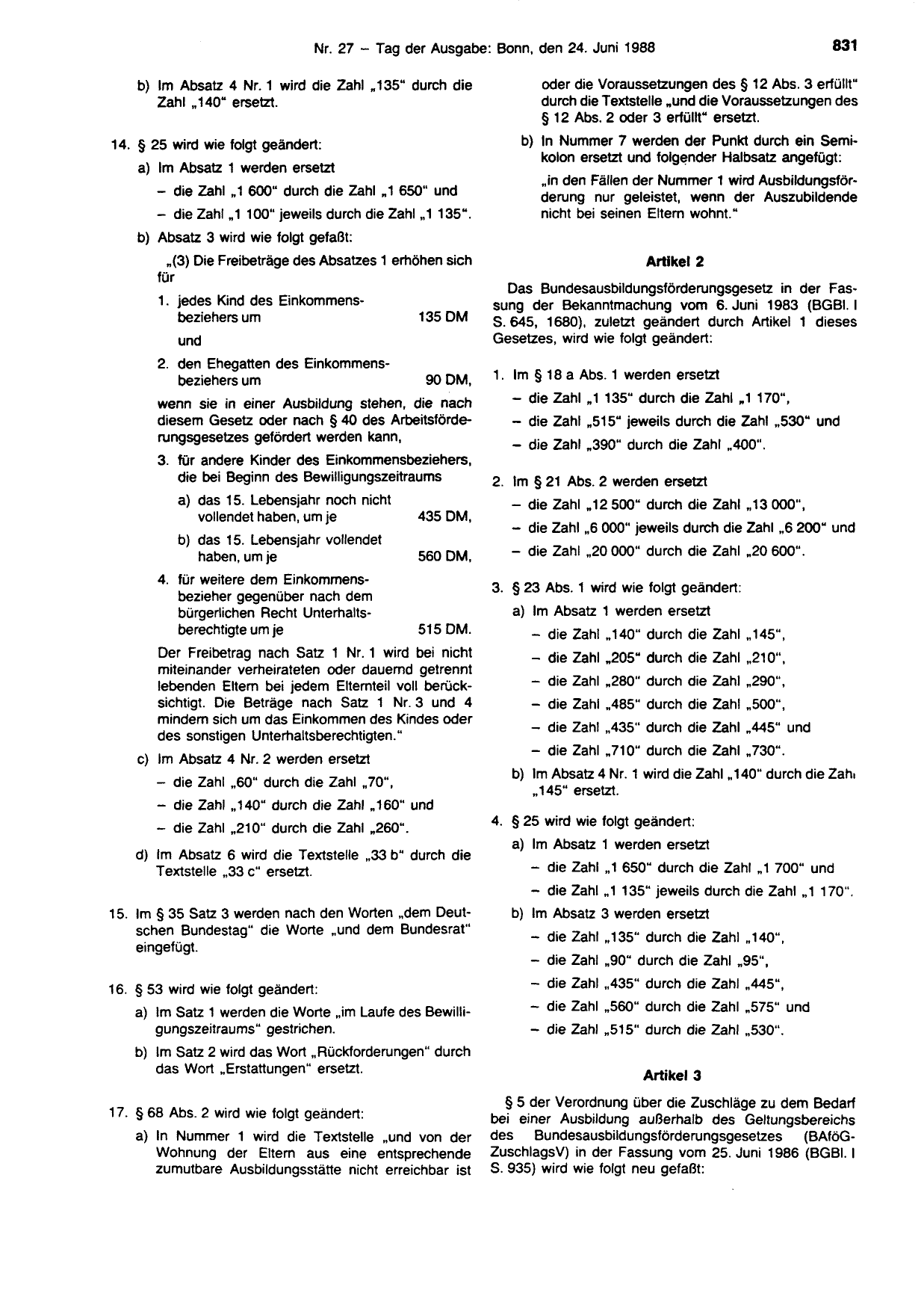 BGBl. 1988, Seite 831 — Originalseite als Abbildung