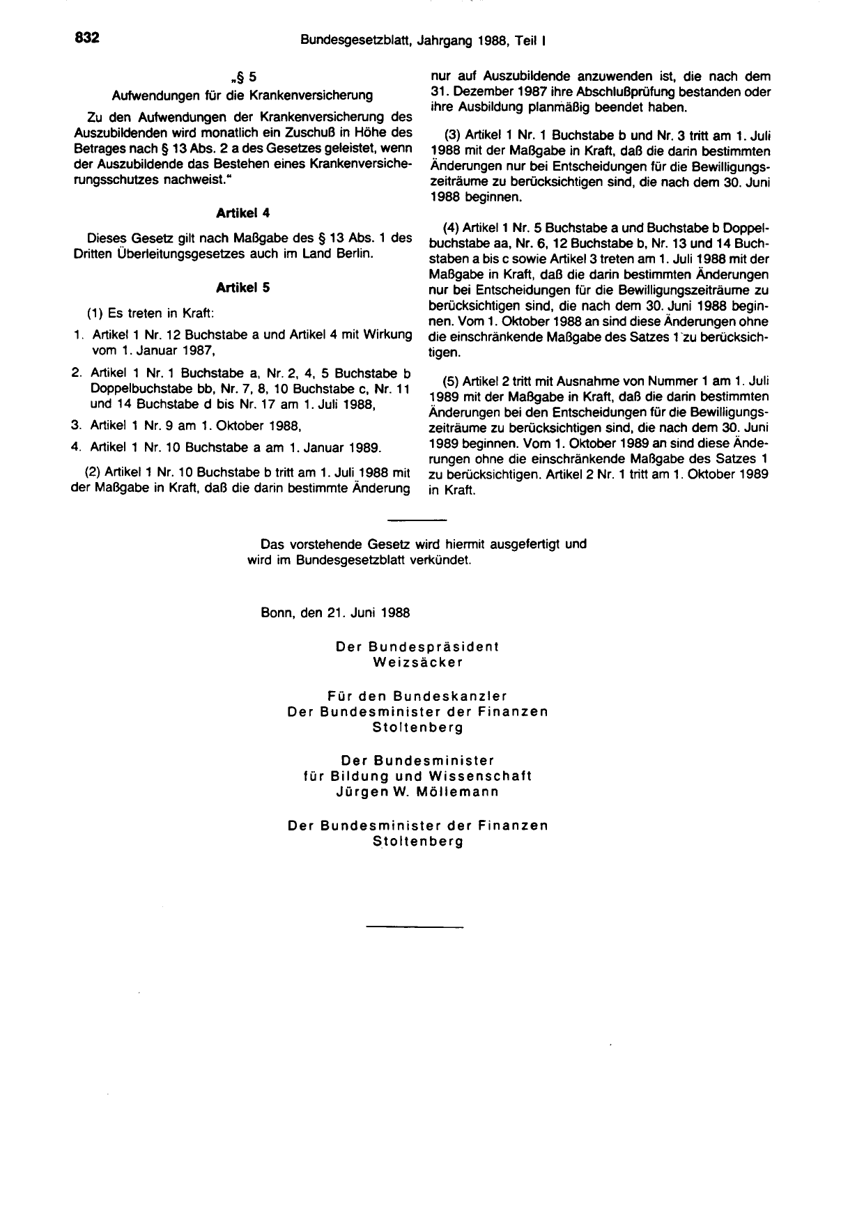BGBl. 1988, Seite 832 — Originalseite als Abbildung