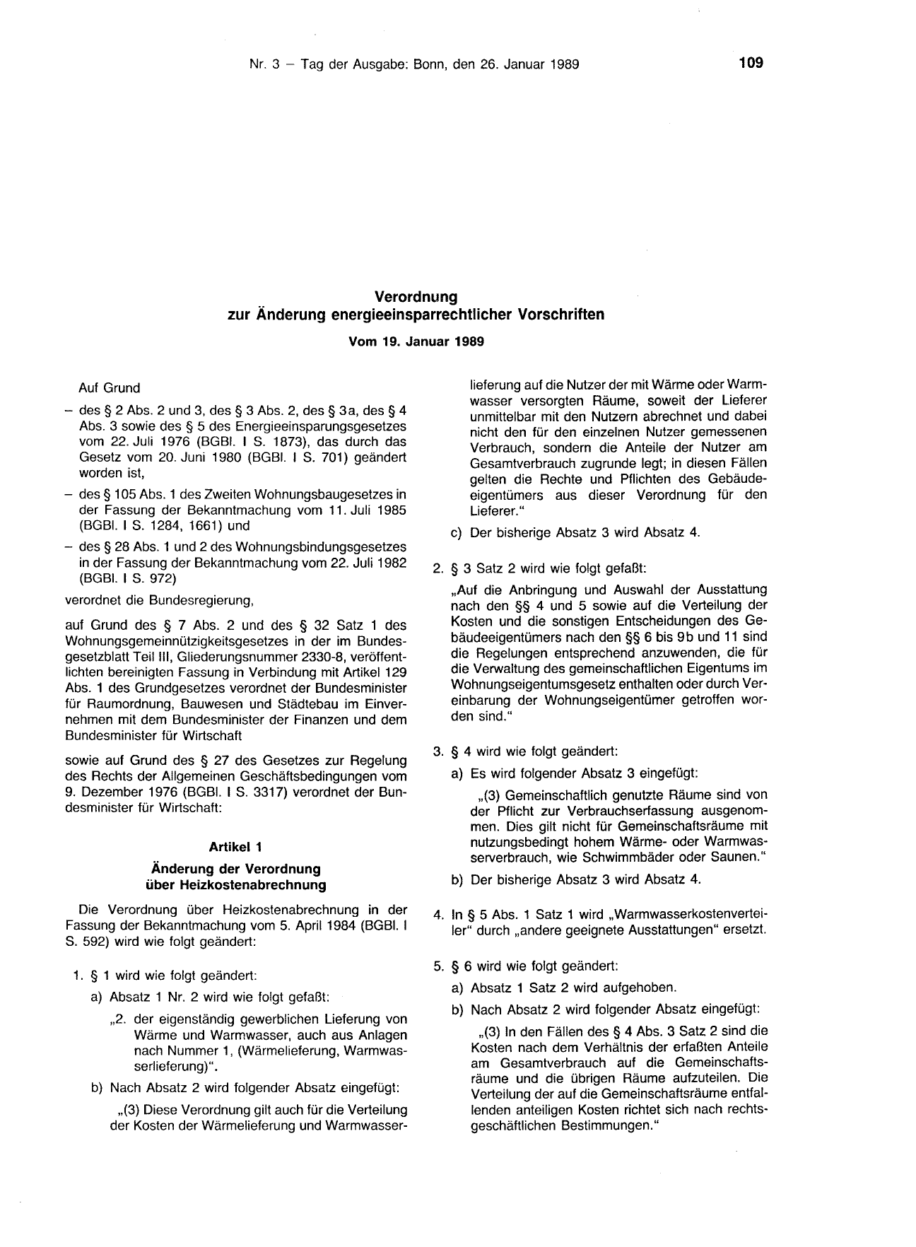 BGBl. 1989, Seite 109 — Originalseite als Abbildung