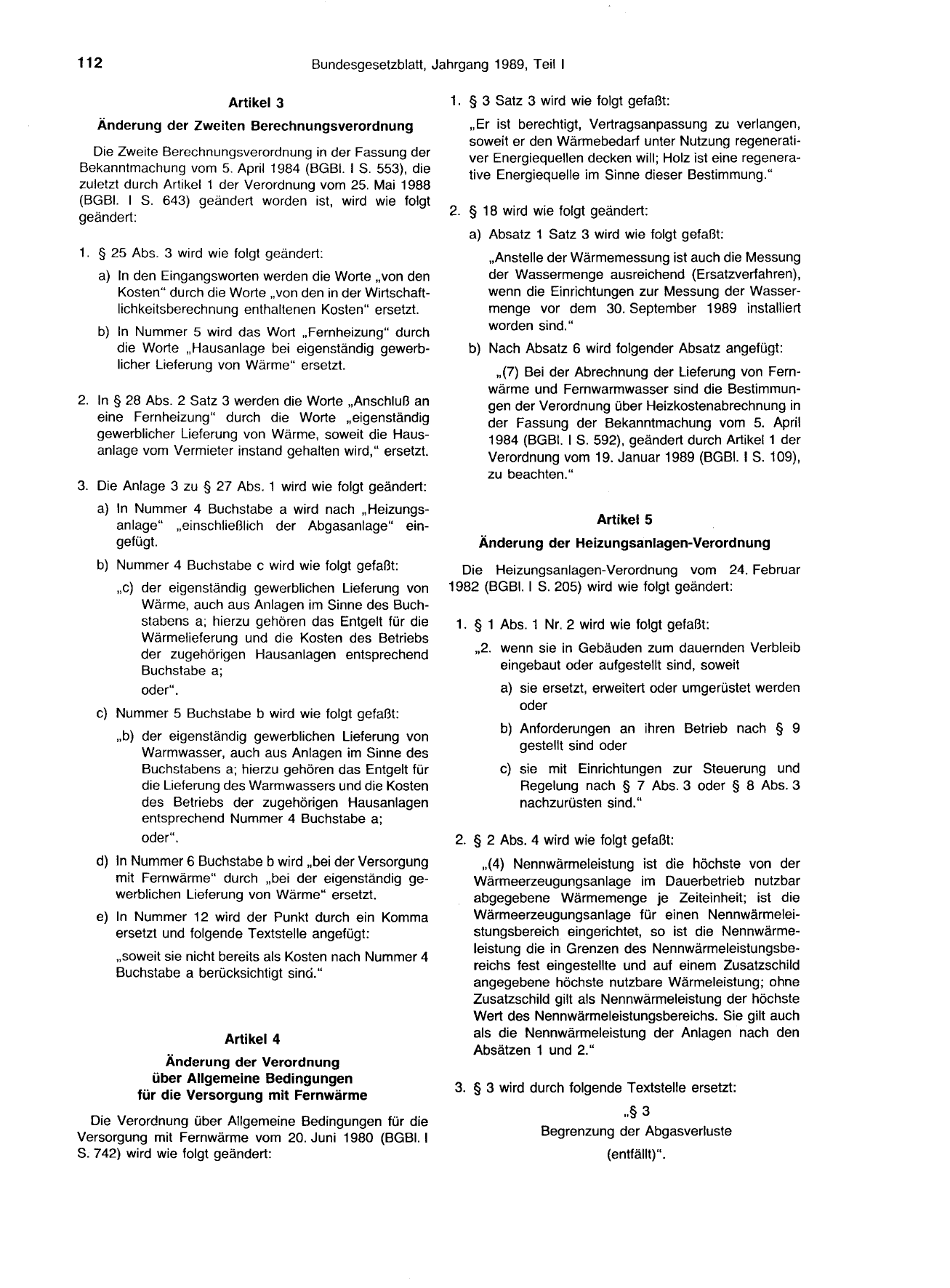 BGBl. 1989, Seite 112 — Originalseite als Abbildung