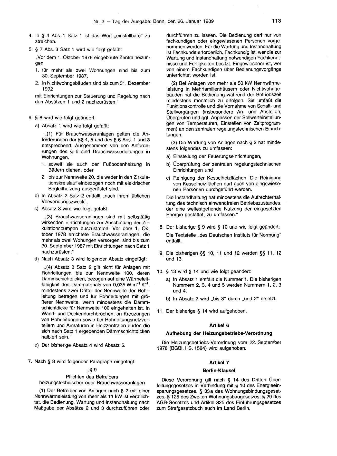 BGBl. 1989, Seite 113 — Originalseite als Abbildung