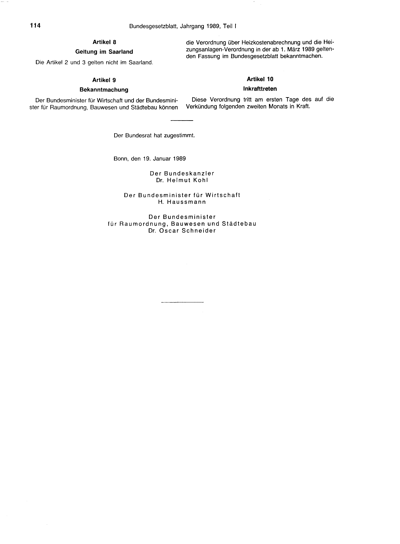 BGBl. 1989, Seite 114 — Originalseite als Abbildung