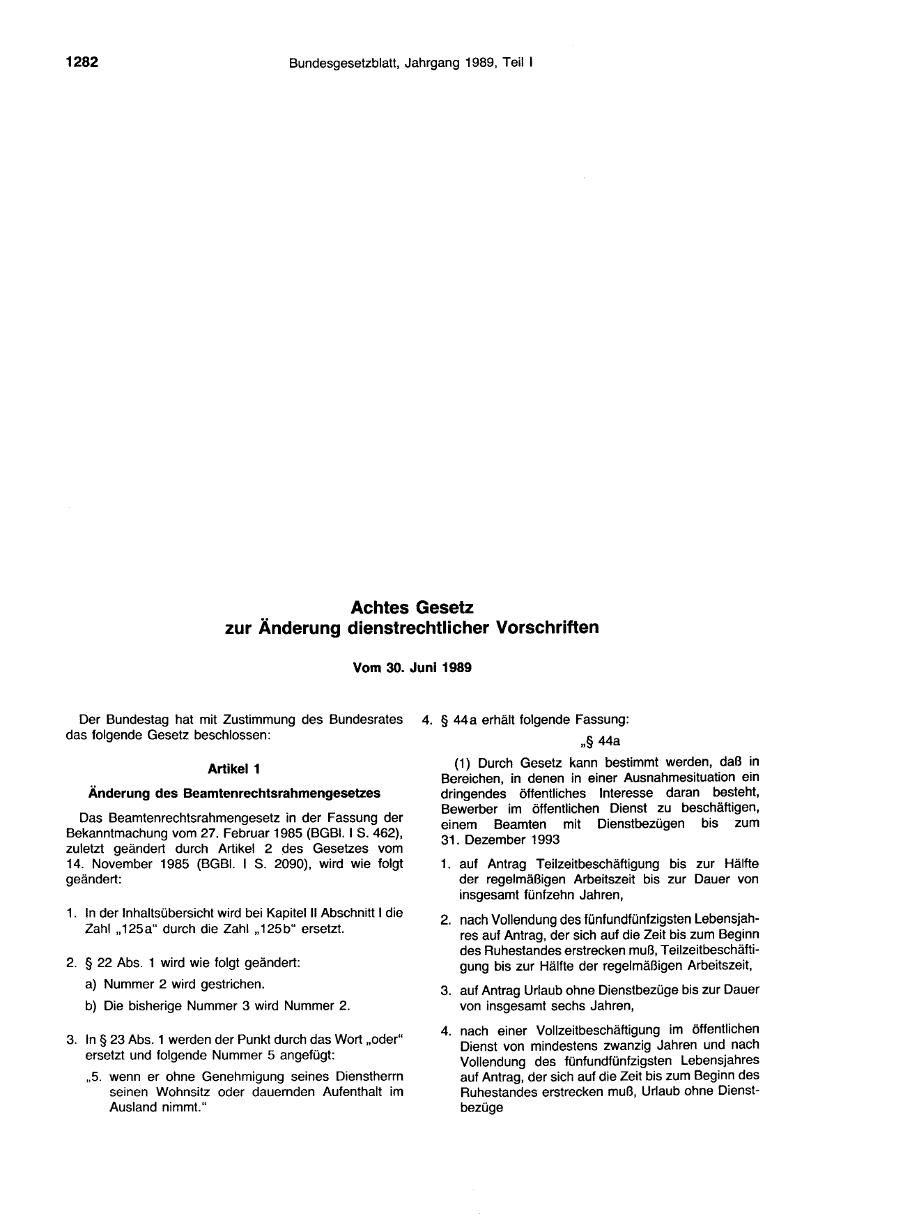 BGBl. 1989, Seite 1282 — Originalseite als Abbildung