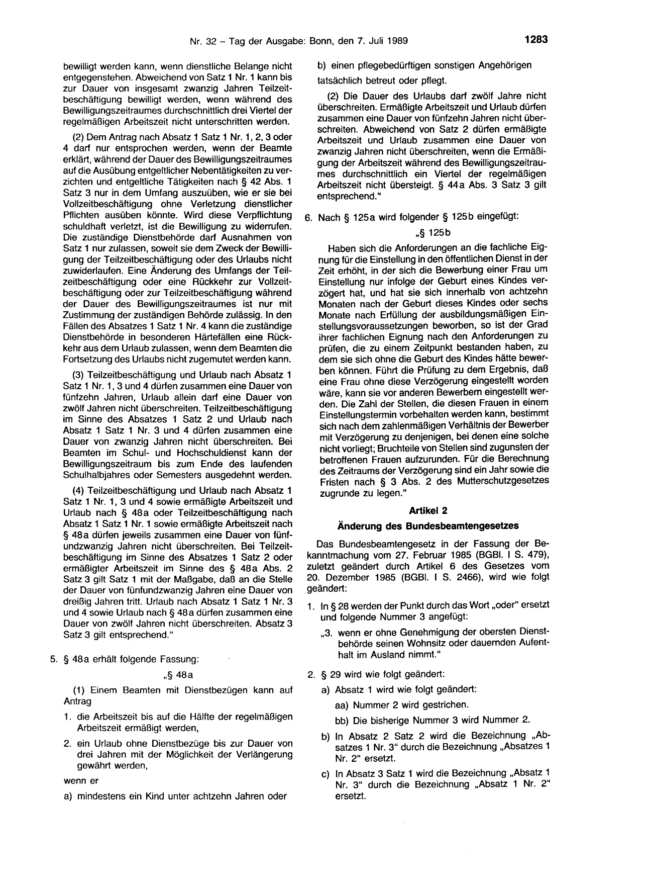 BGBl. 1989, Seite 1283 — Originalseite als Abbildung