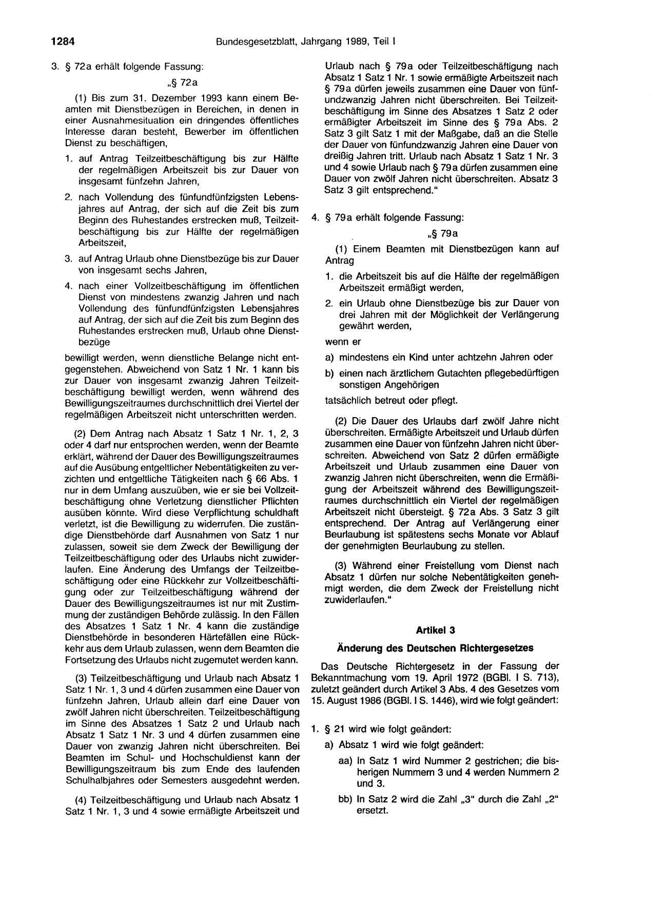 BGBl. 1989, Seite 1284 — Originalseite als Abbildung