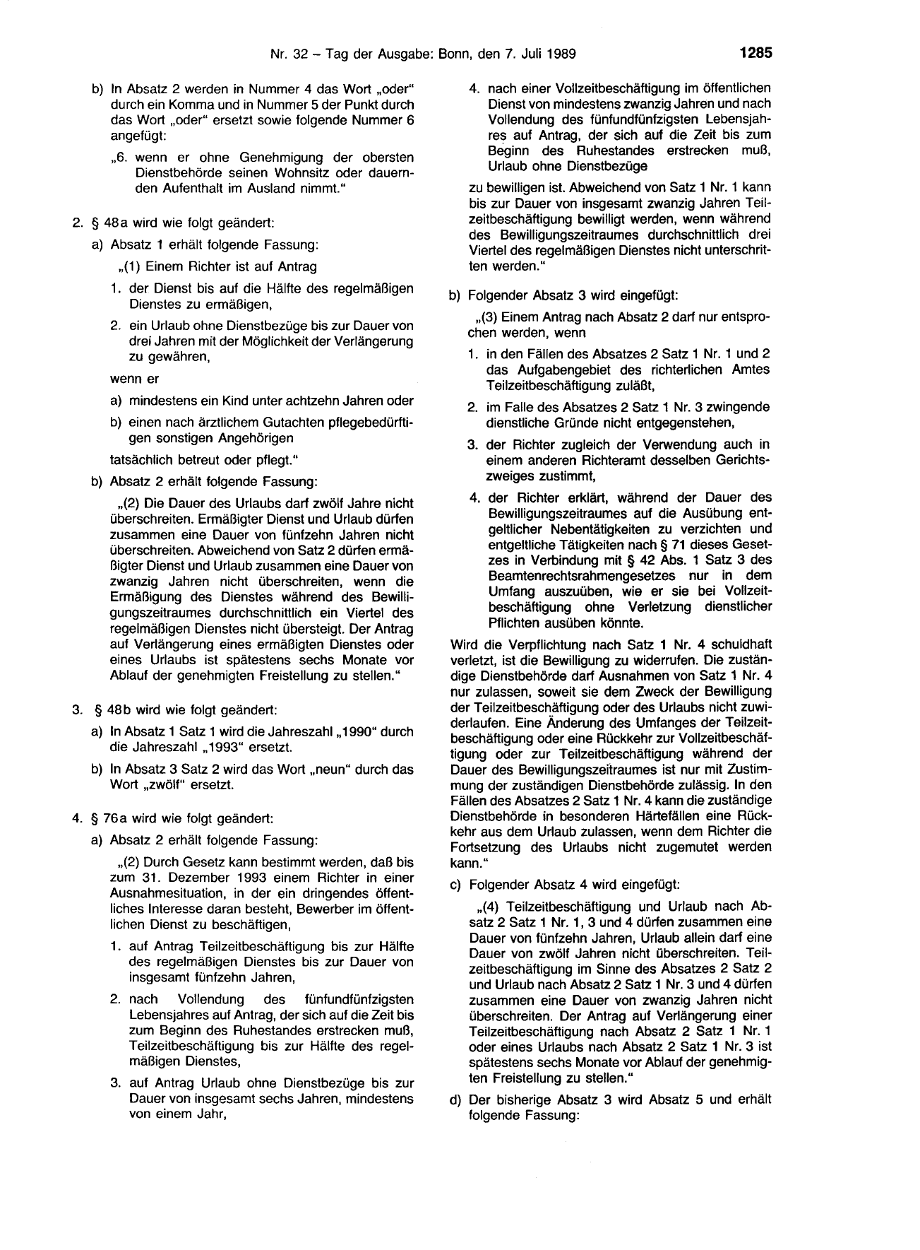 BGBl. 1989, Seite 1285 — Originalseite als Abbildung