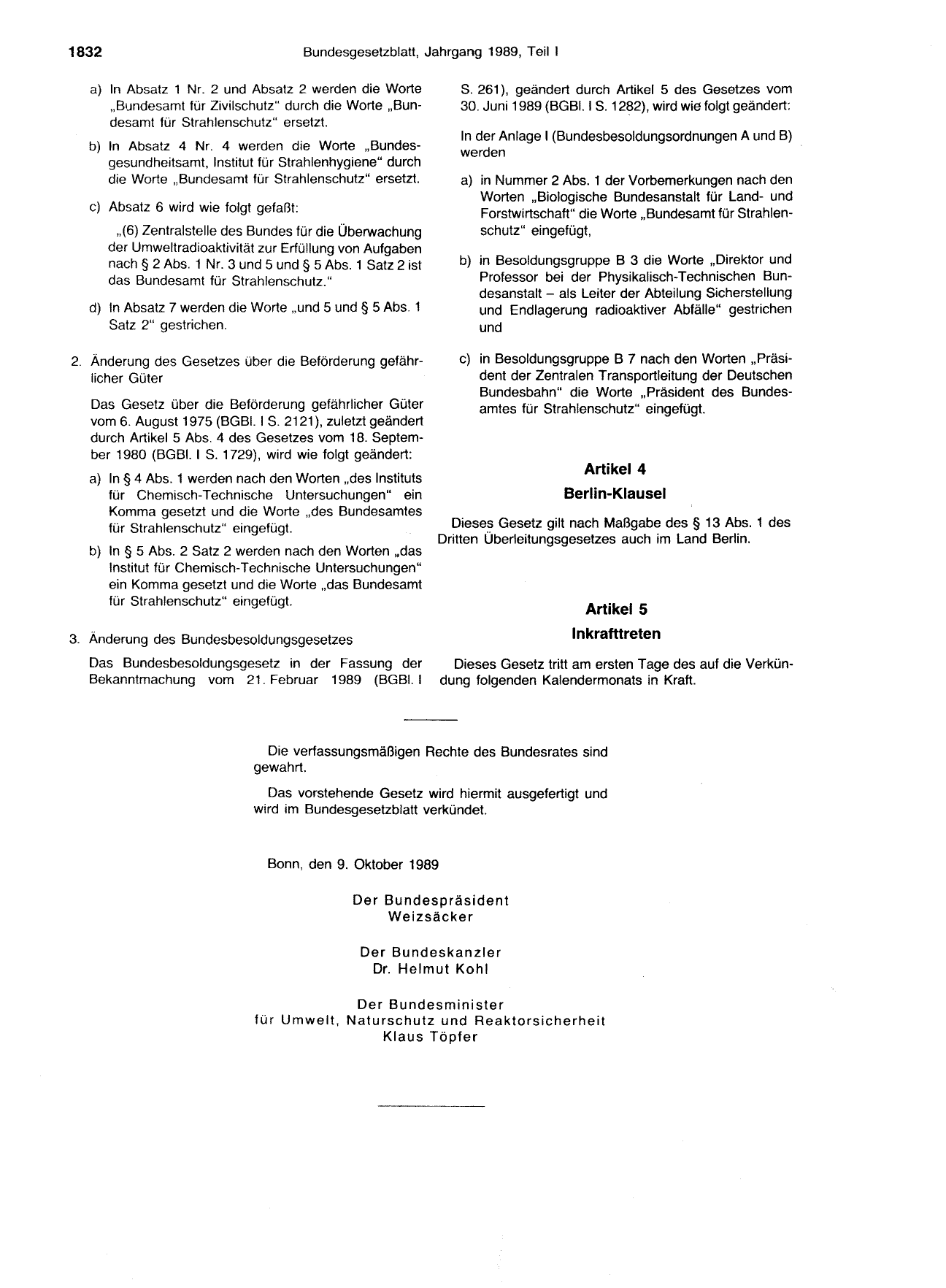 BGBl. 1989, Seite 1832 — Originalseite als Abbildung