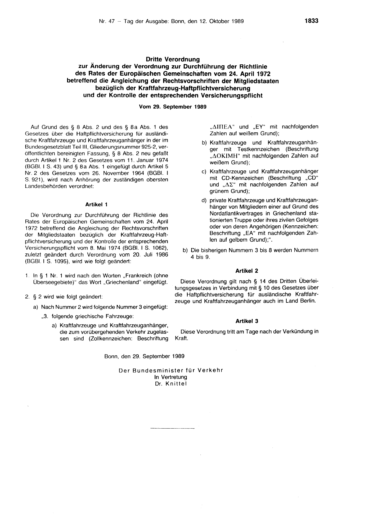 BGBl. 1989, Seite 1833 — Originalseite als Abbildung