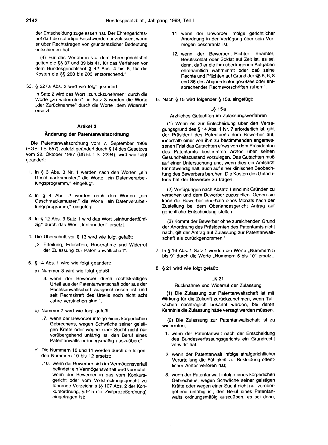 BGBl. 1989, Seite 2142 — Originalseite als Abbildung