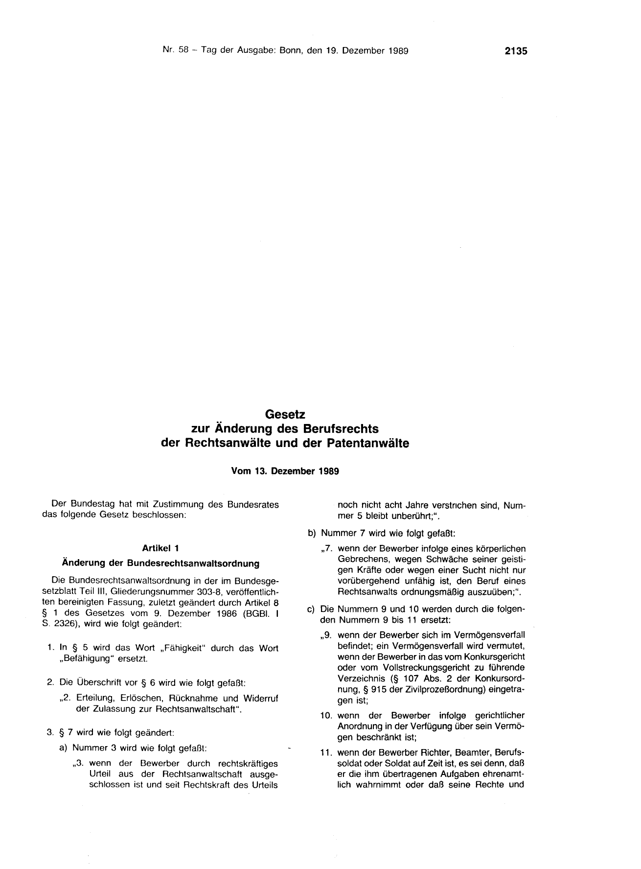 BGBl. 1989, Seite 2135 — Originalseite als Abbildung
